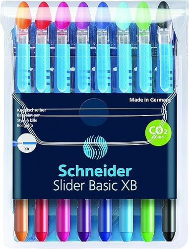 Schneider Bolígrafo deslizante, palo, extra doblado 0.055 in, colores surtidos de tinta y barril, 8 unidades