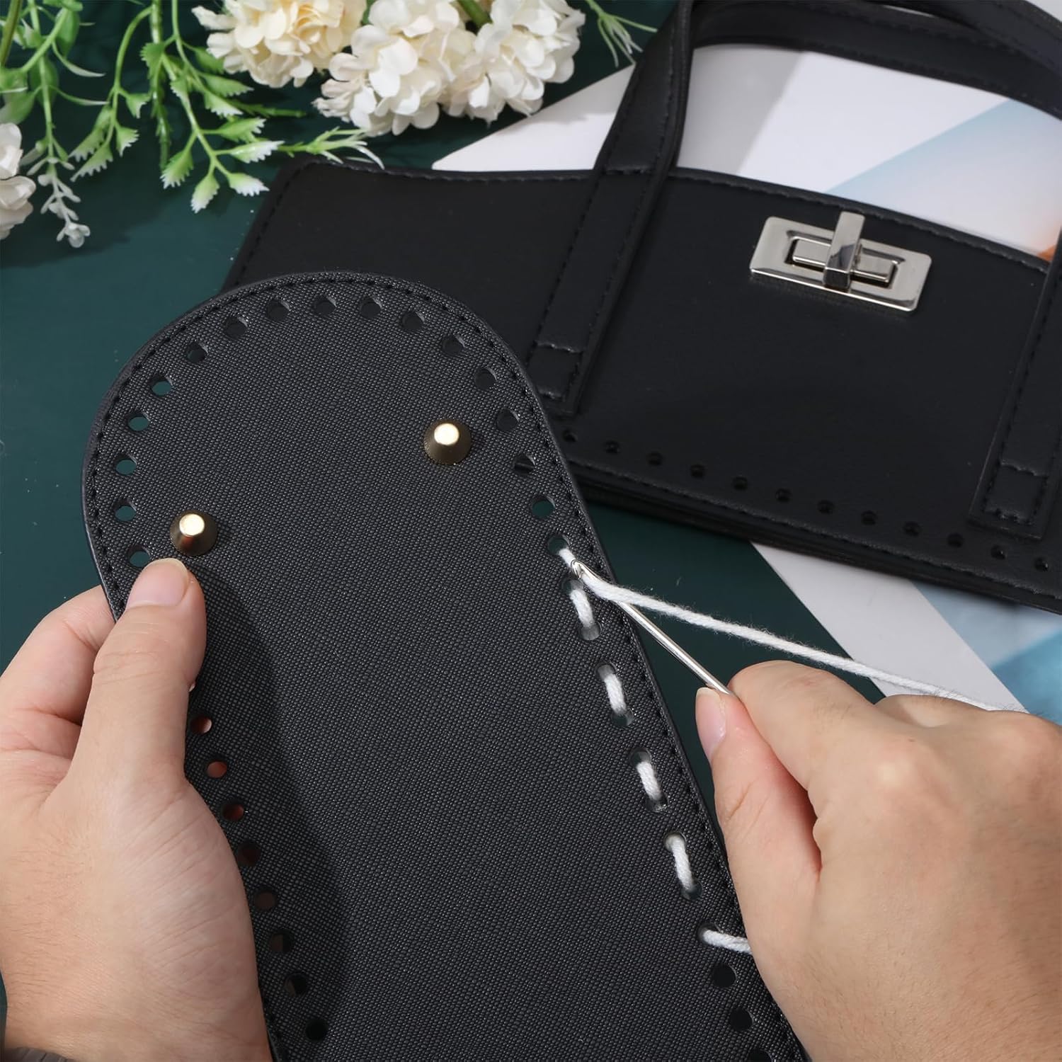 beinkmake PU Leather Backpack Making Kits Bag Bottom Shaper Pad Bag Straps with Holes Turn Lock Crochet Knitting Set for DIY Purse Wallet Shoulder Bags Making Repairing - Image 4