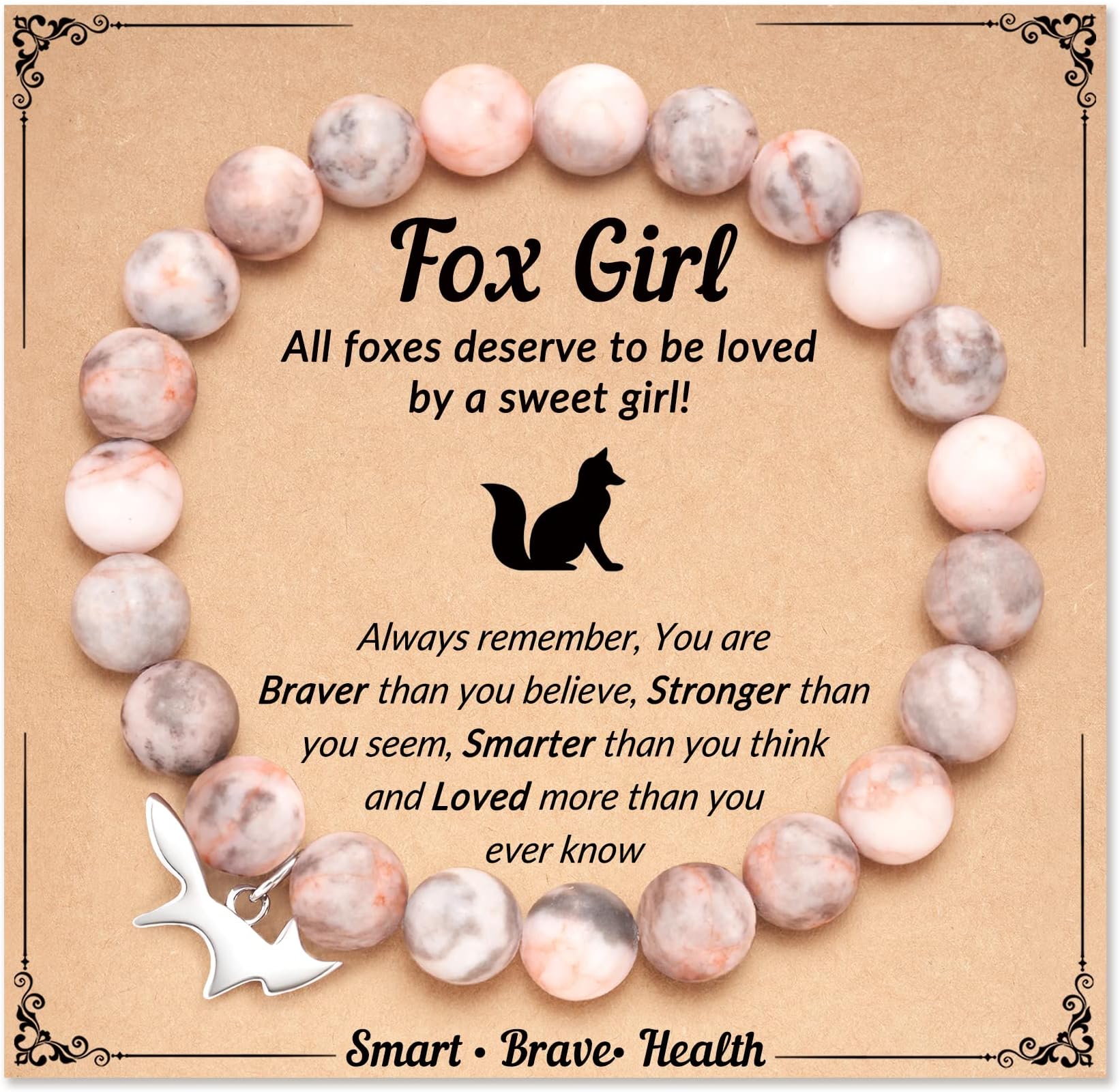 Natural Stone Fox Charm Bracelet for Girls Granddaughter Daughter Niece Birthday Christmas Gifts