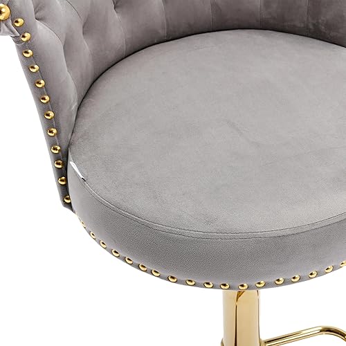 Miniatura 6 de Juego de 2 taburetes de bar giratorios vintage, taburetes de bar tapizados de terciopelo, sillas de bar ajustables con altura de mostrador,