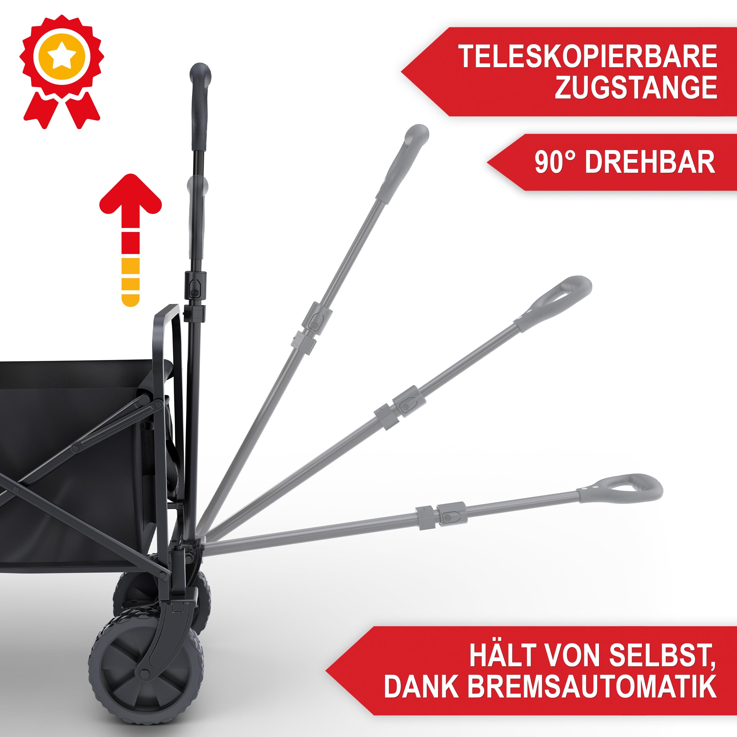 ONBEST Bollerwagen faltbar - Plus Regenschutz - Faltbollerwagen - Bollerwagen Für viele Anwendungen - Outdoor - klappbarer Transportwagen klappbar (Schwarz)