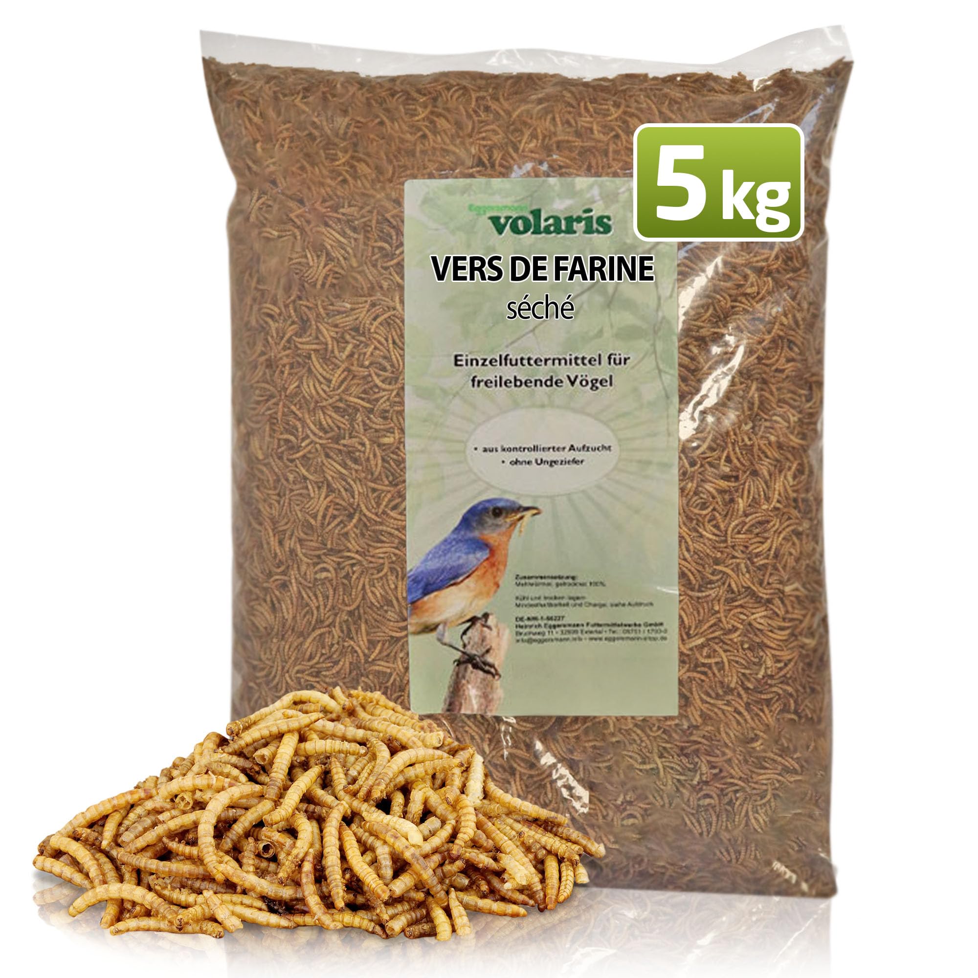 Eggersmann volaris 5 kg de vers de Farine séchés | Riche en protéines & Naturel | Idéal pour Tous Les Types d'oiseaux | Nourriture pour Oiseaux Sauvages Toute l'année