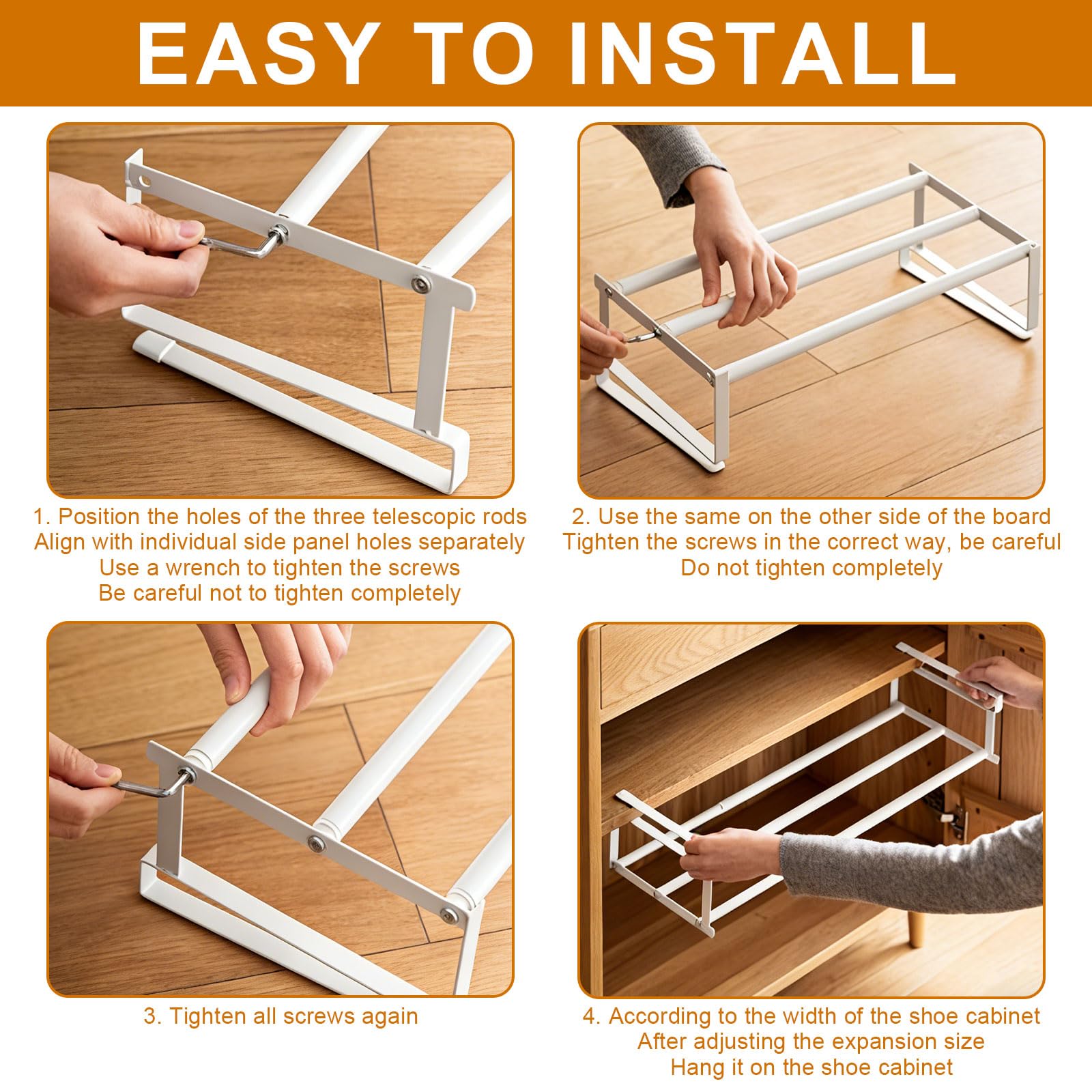 Zapatero colgante organizador en el armario, estante de armario extensible, ajustable 40-70 cm, organizador de zapatos que ahorra espacio, estantería de almacenamiento para cocina, zapatero y armarios