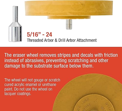 Miniatura 3 de TCP Global Rueda de goma con adaptador de taladro herramienta de eliminación de adhesivos elimina calcomanías de vinilo rayas calcomanías cinta