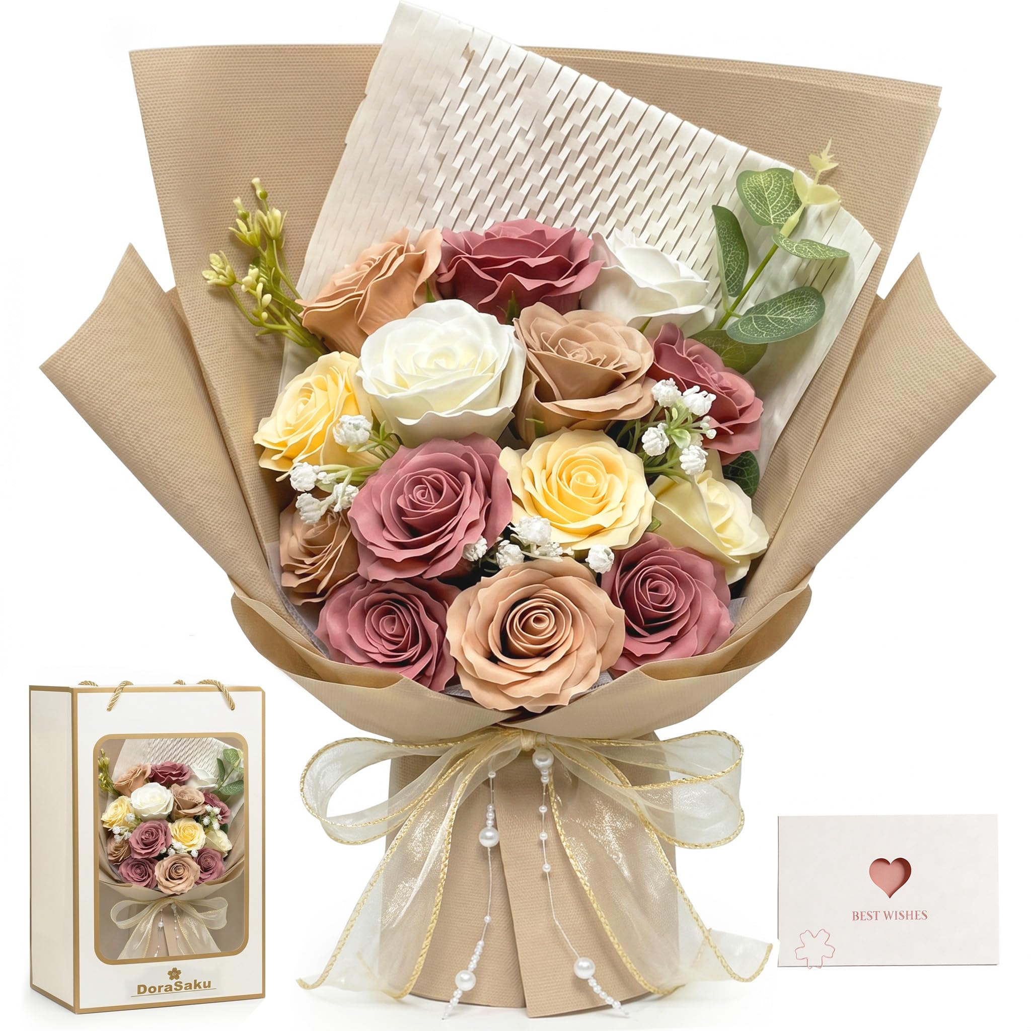 Amazon｜DoraSaku 母の日 ソープフラワー 花束 モカバラ ヌード ギフト