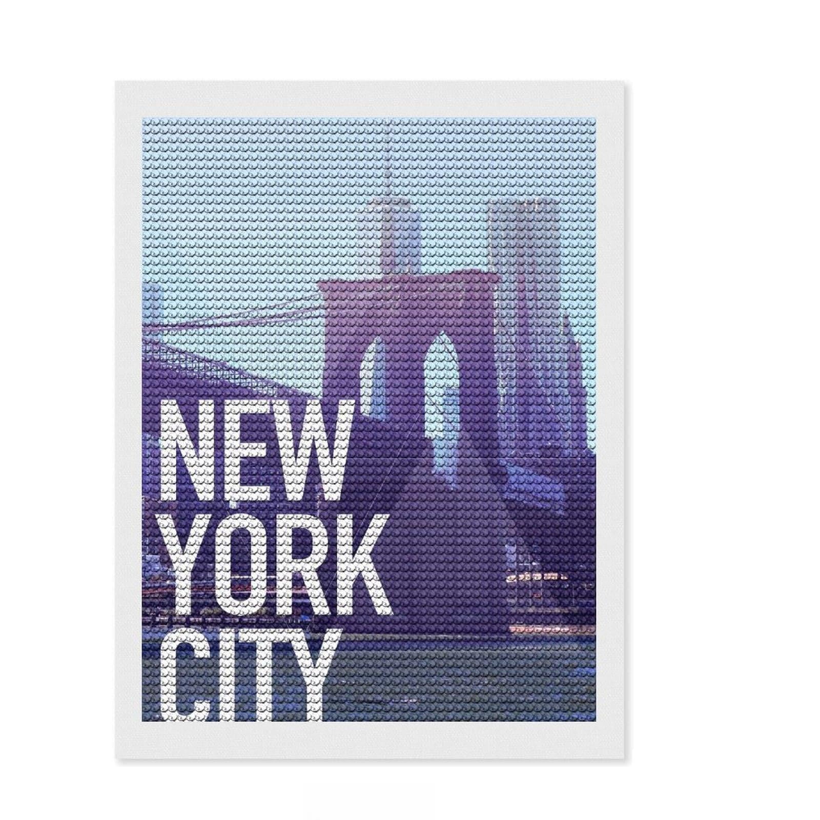 Junmoney New York City Diamond Painting Set 12"x16", Holiday Gift Idea, for Women, Easy Handmade Project, Vintage Style Decor