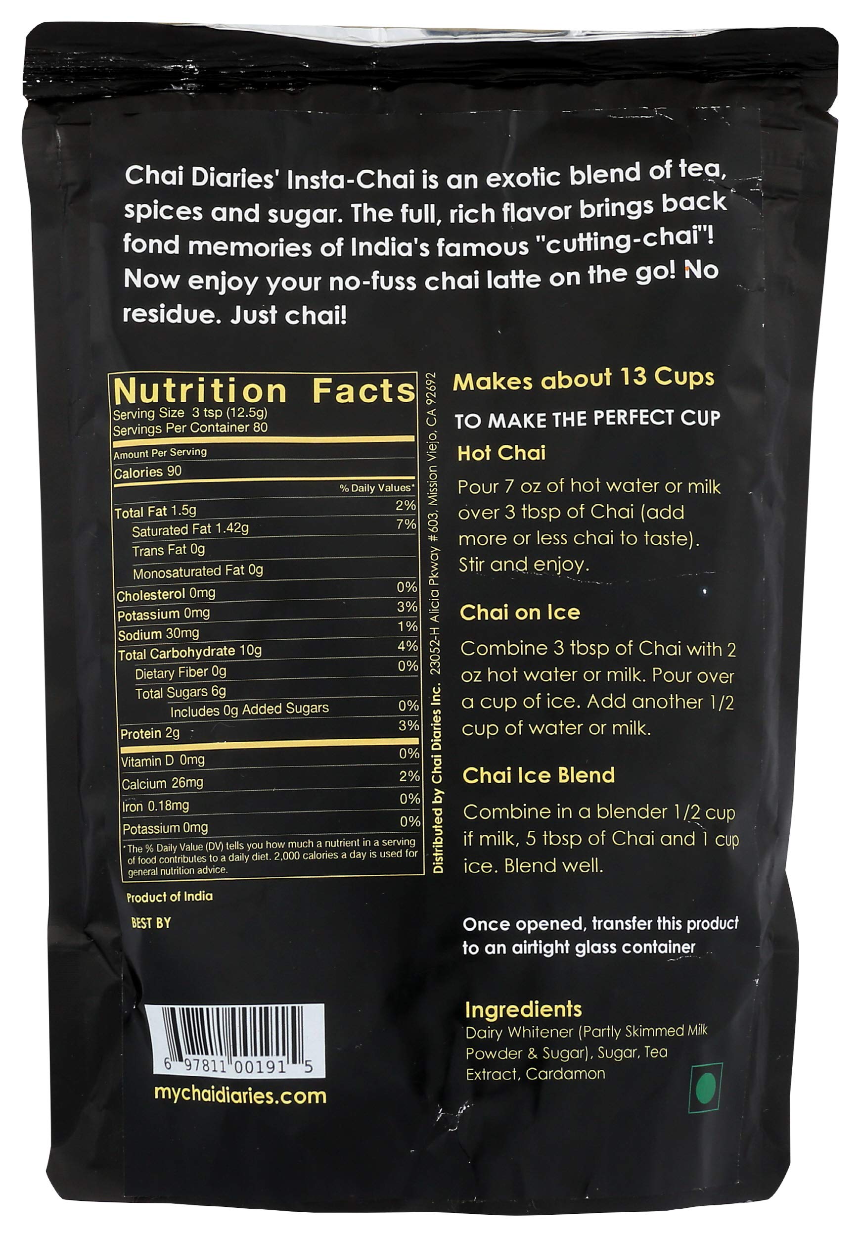 Chai Diaries, Tea Chai Instant Cardamom Authentic Premix, 35.2 Ounce thumbnail 3