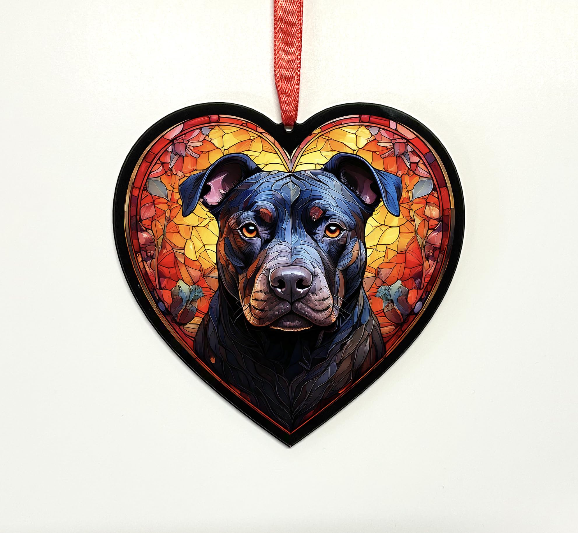 Staffordshire Bull Terrier Black Heart Suncatcher - Memorial or Gift for Dog Lovers - 13cm