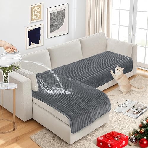 NAISI Fundas de sofá para perros, funda impermeable de franela a rayas, apta para mascotas, lavable, protector antideslizante para sofá seccional (2