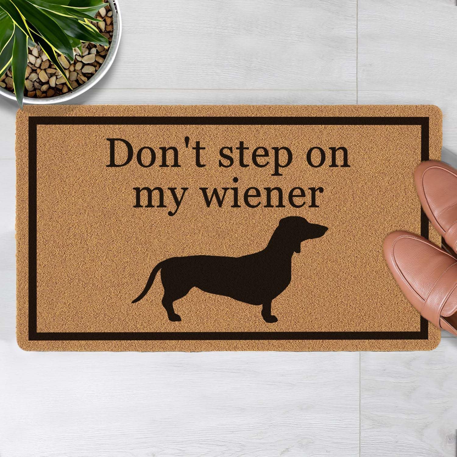 LuckyChu Welcome Door Mat Don't Step On My Wiener Outdoor Indoor Entrance, Low-Profile Floor Mats Non Slip Durable Entrance Rugs for Entry, Patio,