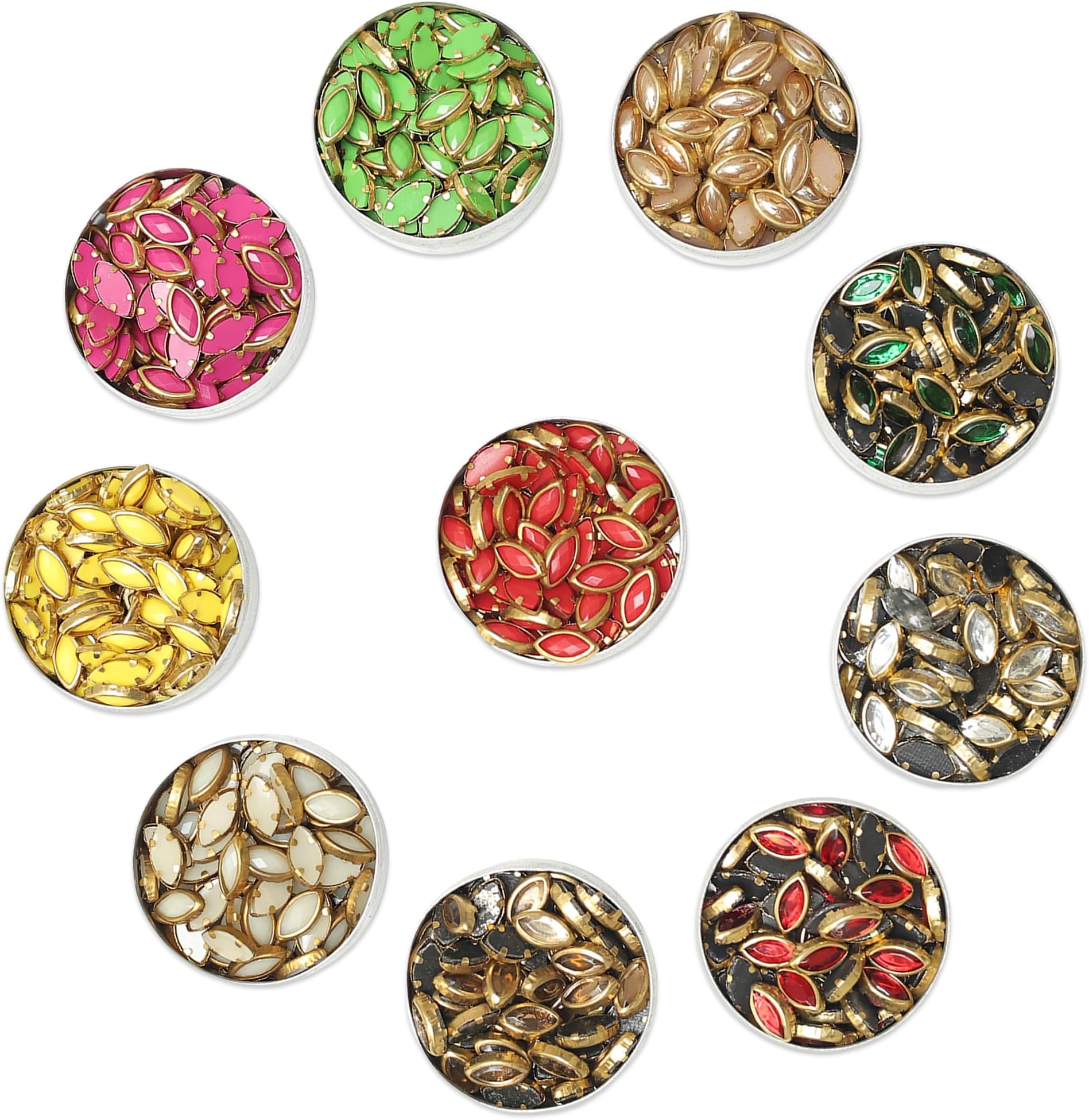 EmbroideryMaterial Glass & Resin Flat Glue On Kundan Stones Beads for Craft, Jewellery Making, Bangles Work, Maggam Work Material, Stones for Embroidery Work, Aari Work (500 Pieces, 50 piece of Each)