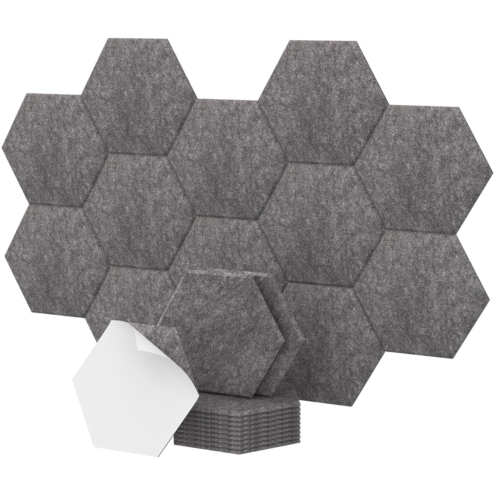 12 Pack Hexagon Acoustic Panels, TONOR 12"x 10"x 0.4" High Density Sound Proof Panels for Walls, Sound Dampening Insulation Treatment Wall Panels, Sound Absorbing Padding for Studio, Home, Dark Grey