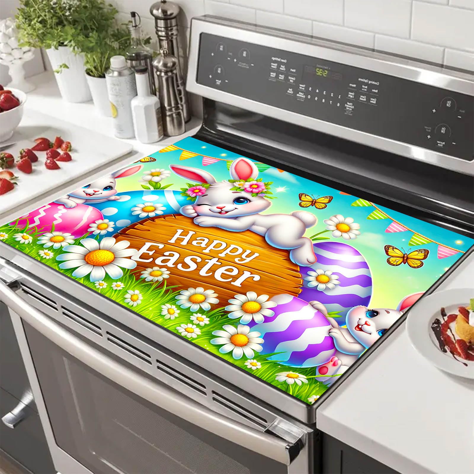 HOMETITUTE Easter Bunny Stove Top Cover 28x20 Spring Eggs Heat Resistant