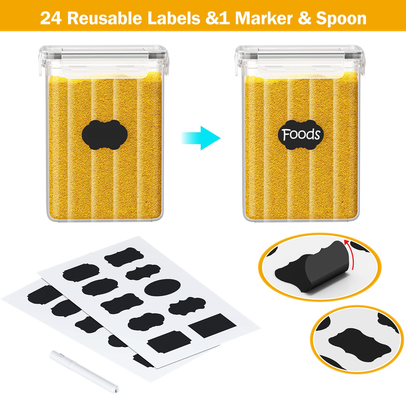PurKeep 24 recipientes herméticos con tapa, sin BPA, para harina, azúcar, granos y accesorios para hornear, 33,6 L