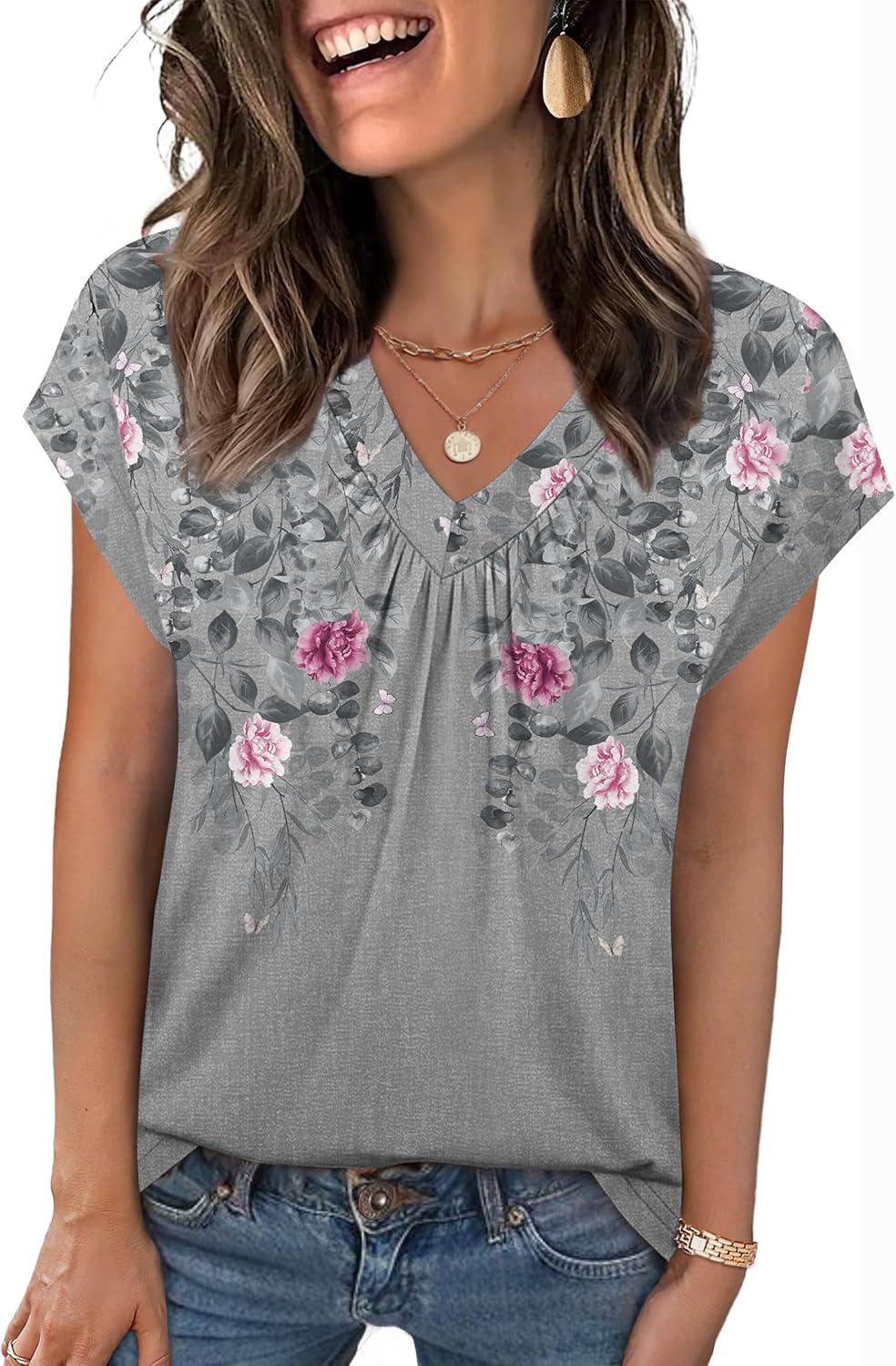 Zeagoo Womens Tops Short Sleeve V Neck Shirts Summer Dressy Casual Business Clothes Work Blouses Fashion Clothing Outfits - Image 2