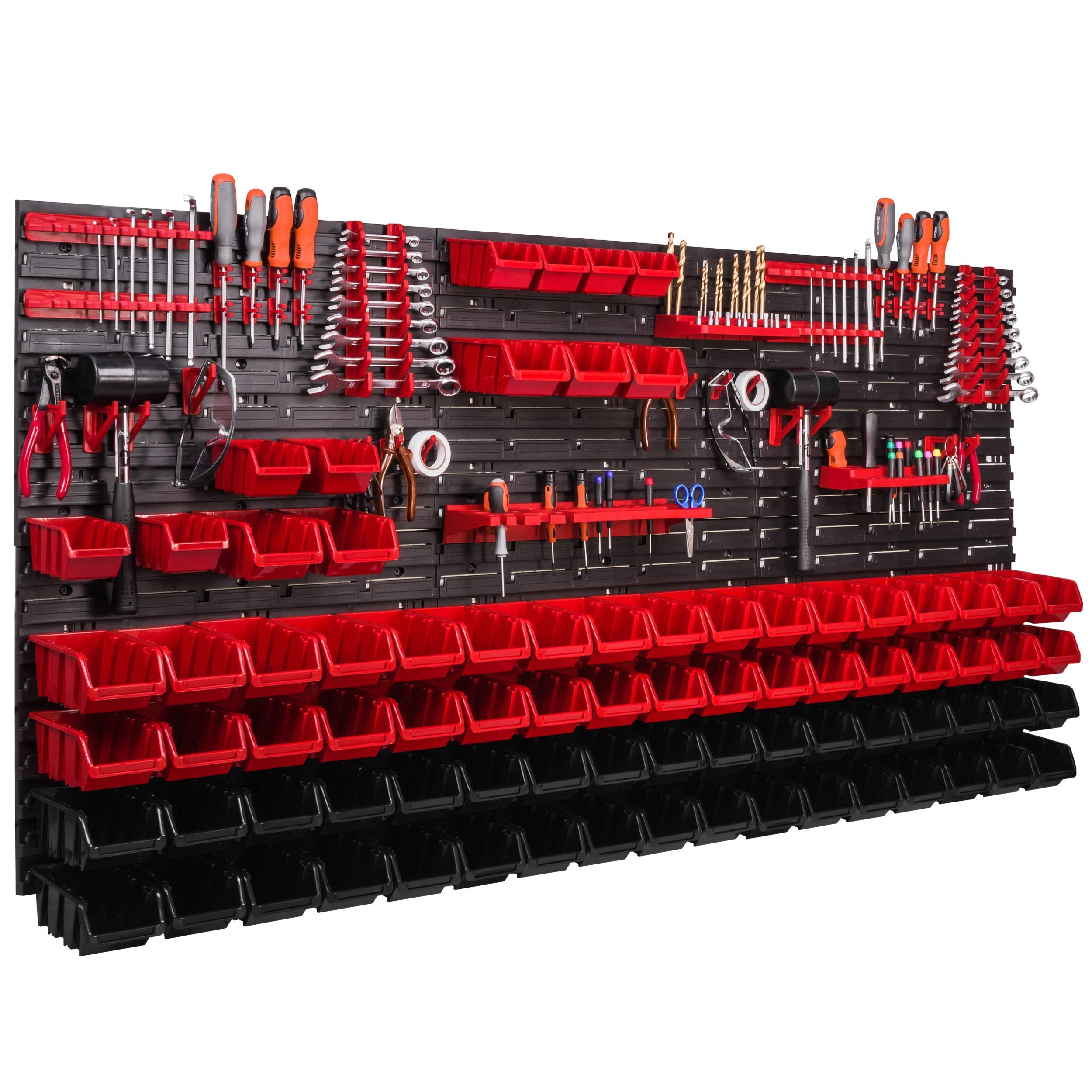 172 x 78 cm XXL Systemregal Wandregal Stapelboxen Werkzeugwand Werkzeughalter Sichtlagerkästen Schütte Kunststoff Box rot schwarz (ITBNN600x6-U2110-MIX50)