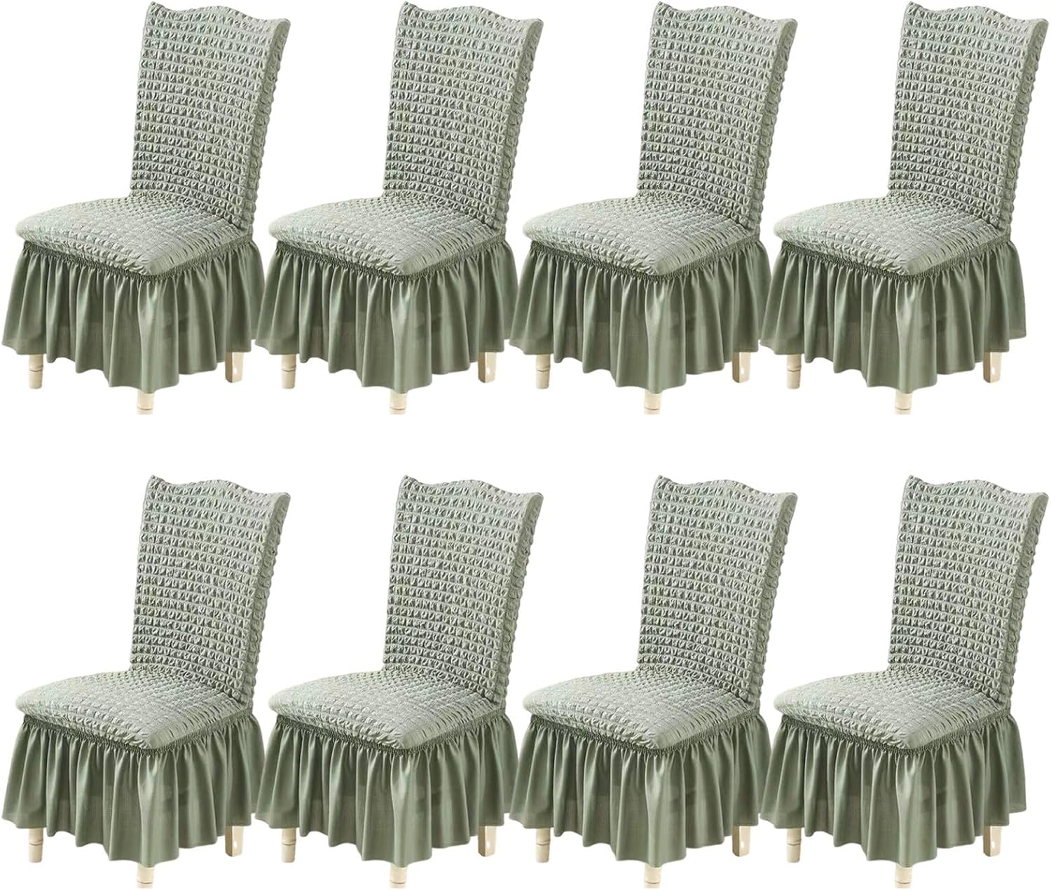 8 pcs Elastic Chair Covers for Dining Room, Removable Washable Seat Slipcovers with Skirt, Kitchen Chair Protector Cover Set for Home, Party, Banquet(Green,8 pcs)