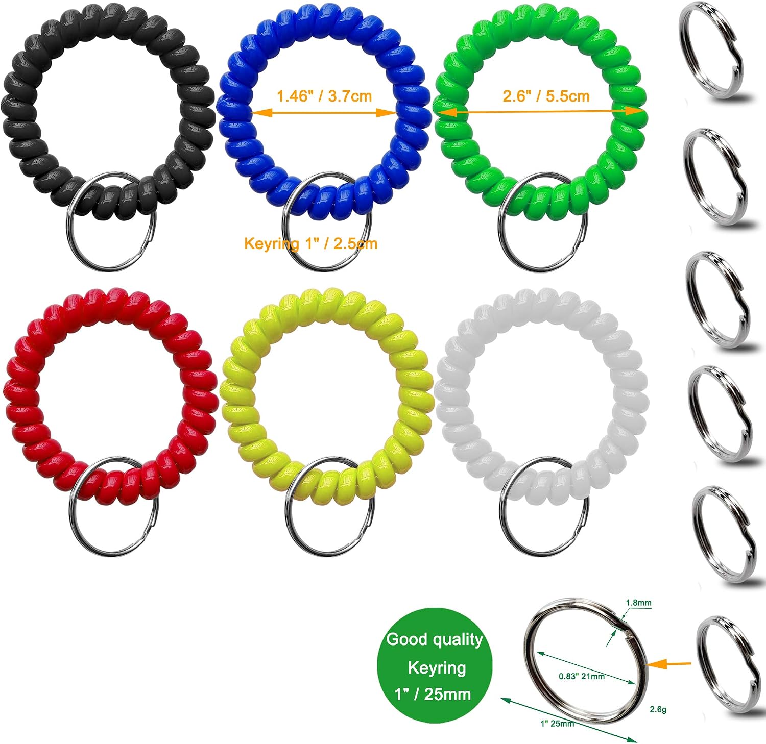 Wrist Keychain - Spring Spiral Stretch Coil Wristband Key Ring Key Chain, for Gym, Pool, ID Badge,Keys
