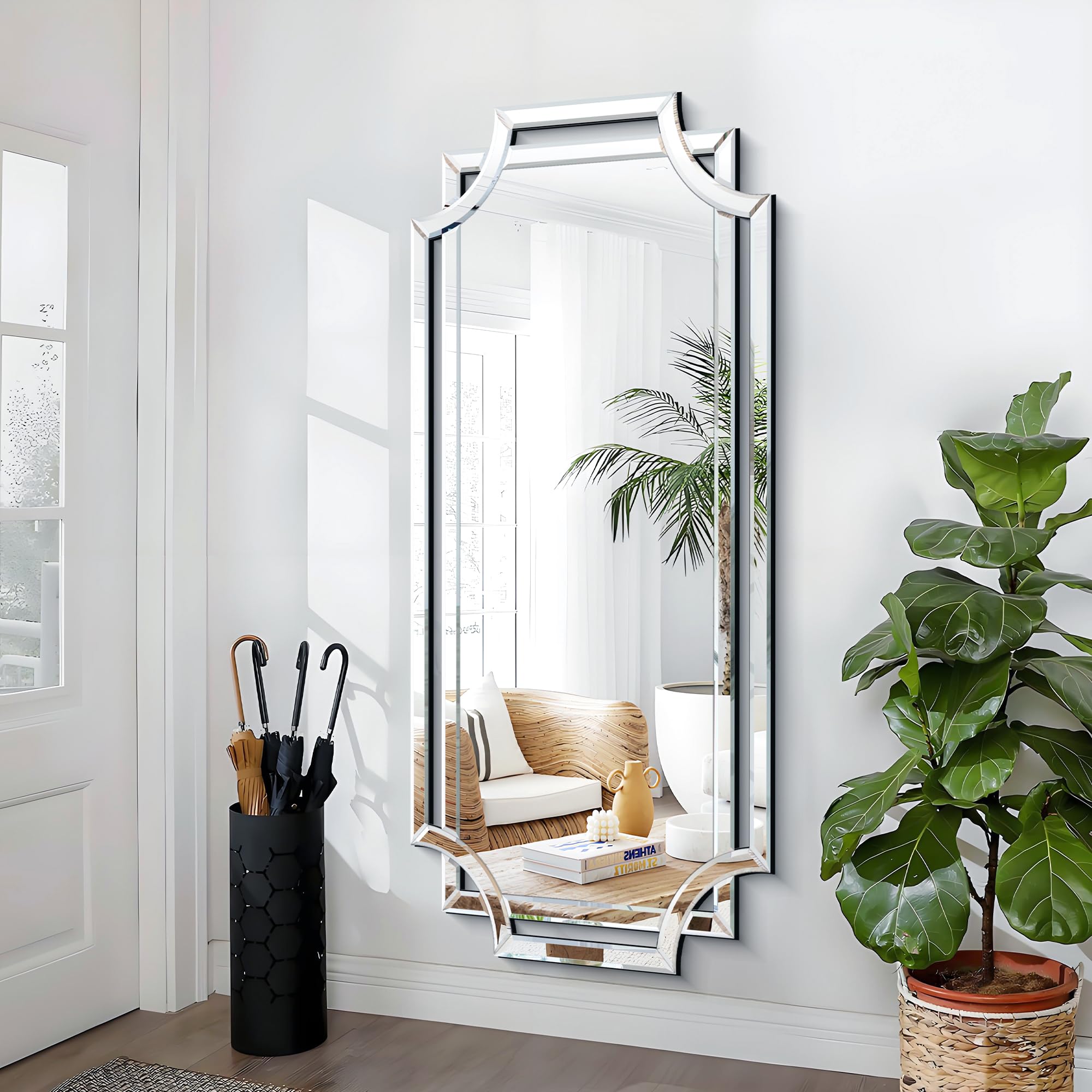 Chende Large Full Length Mirror for Wall 59x30 Large Decorative Mirror with Beveled Scalloped Corner Modern Elegant Home