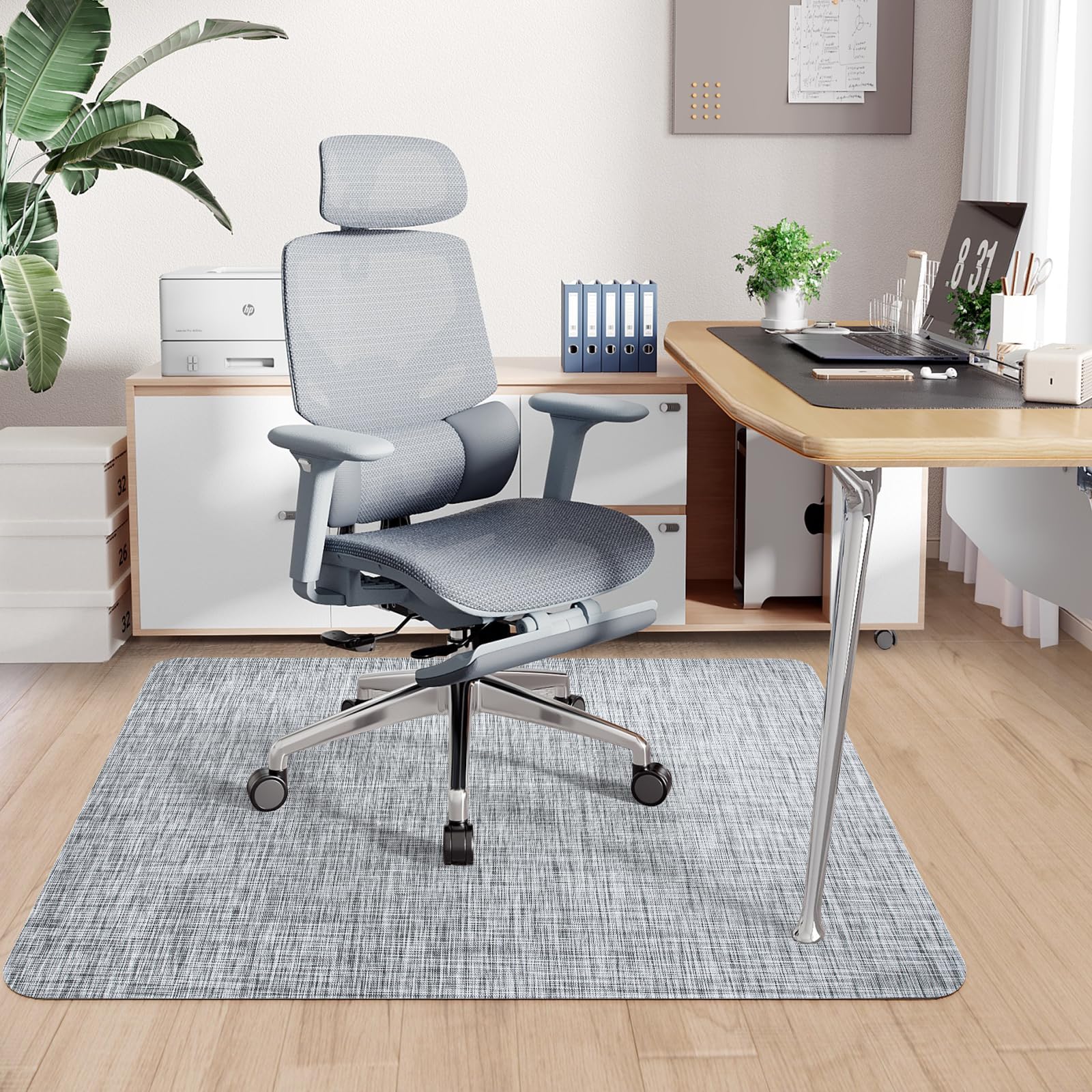 Sycoodeal Office Chair Mat for Hardwood &amp; Tile Floor, 40" x 55" Heavy Duty Computer Gaming Chair Mat for Rolling Chairs Non-Curve, Anti-Slip, Floor Protector for Home Office (Grey)