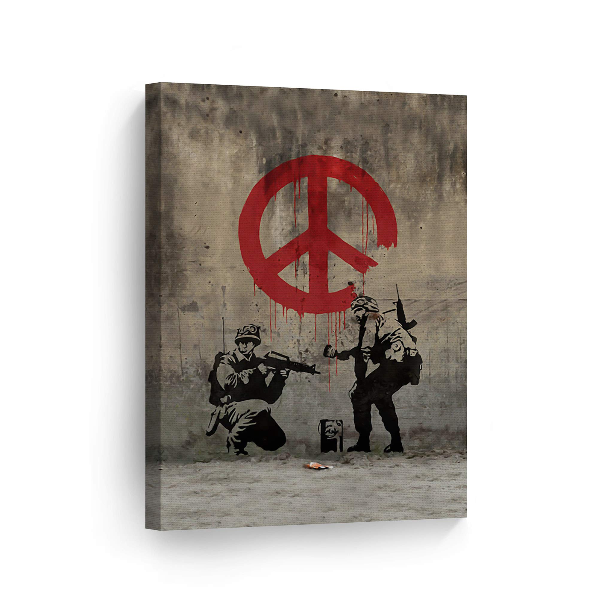 SmileArtDesign Banksy Canvas Print Soldiers Painting CND Sign from London Banksy Wall Art Home Decor Decorative Artwork Living Room Office Wall Decor Ready to Hang - Made in USA - 28x19