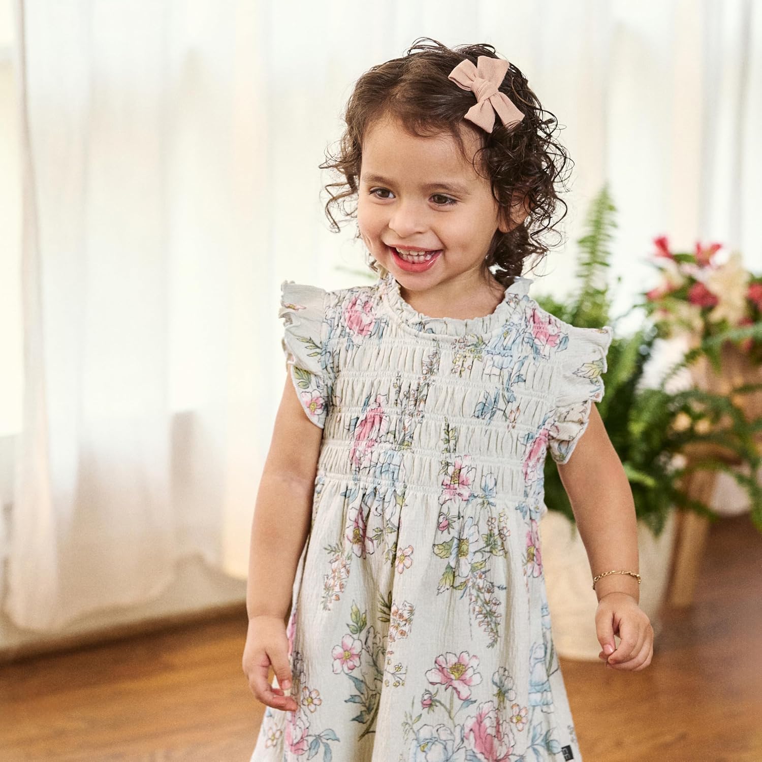 Modern Moments by Gerber Baby Girls' 2-piece Ruffle Sleeve Dress W/Smocking & Diaper Cover Set image 5