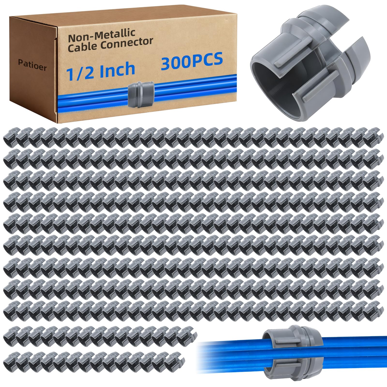 Connettore per cavo non metallico da 1/2 pollice, fibbia di fissaggio a filo NM, installazione a scatto per risparmio di lavoro, cavo singolo 14/2-10/3 AWG, due 14/2-12/2-14/3 AWG, certificato
