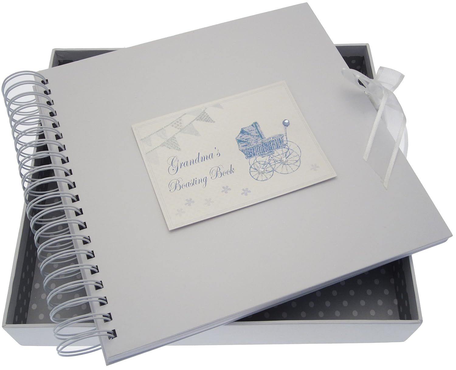 White Cotton Cards Grandma's Boasting Card/Memory Book (Blue Pram and Bunting)