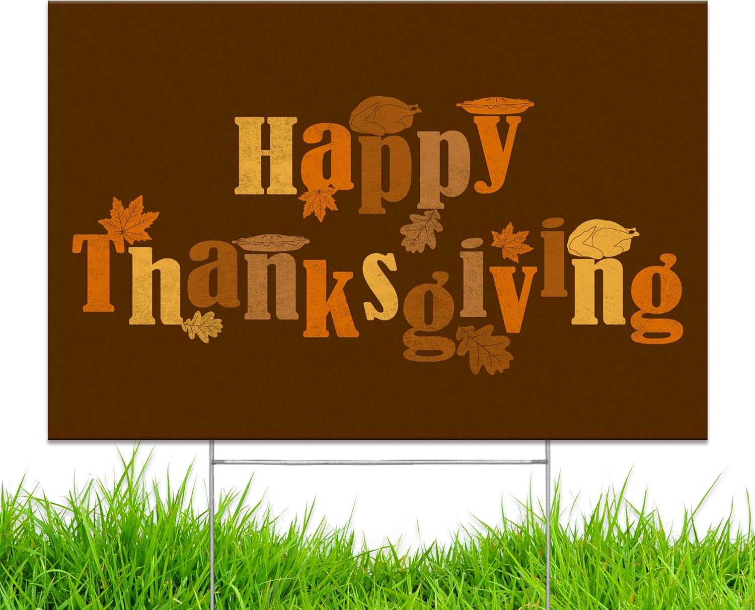 Yard Sign Happy Thanksgiving Turkey Day Fall Decoration Holiday Season Lawn Signage (18" x 12") with 15-inch Heavy Duty Stake Design B1 (2)