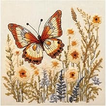 Xinpinzhou Embroidery Canvas Cross Stitch Complete Kit Adult Beginner 11ct | Modern Butterflies Printed Craft Craft with Thread for Wall Decoration 30 x 30 cm