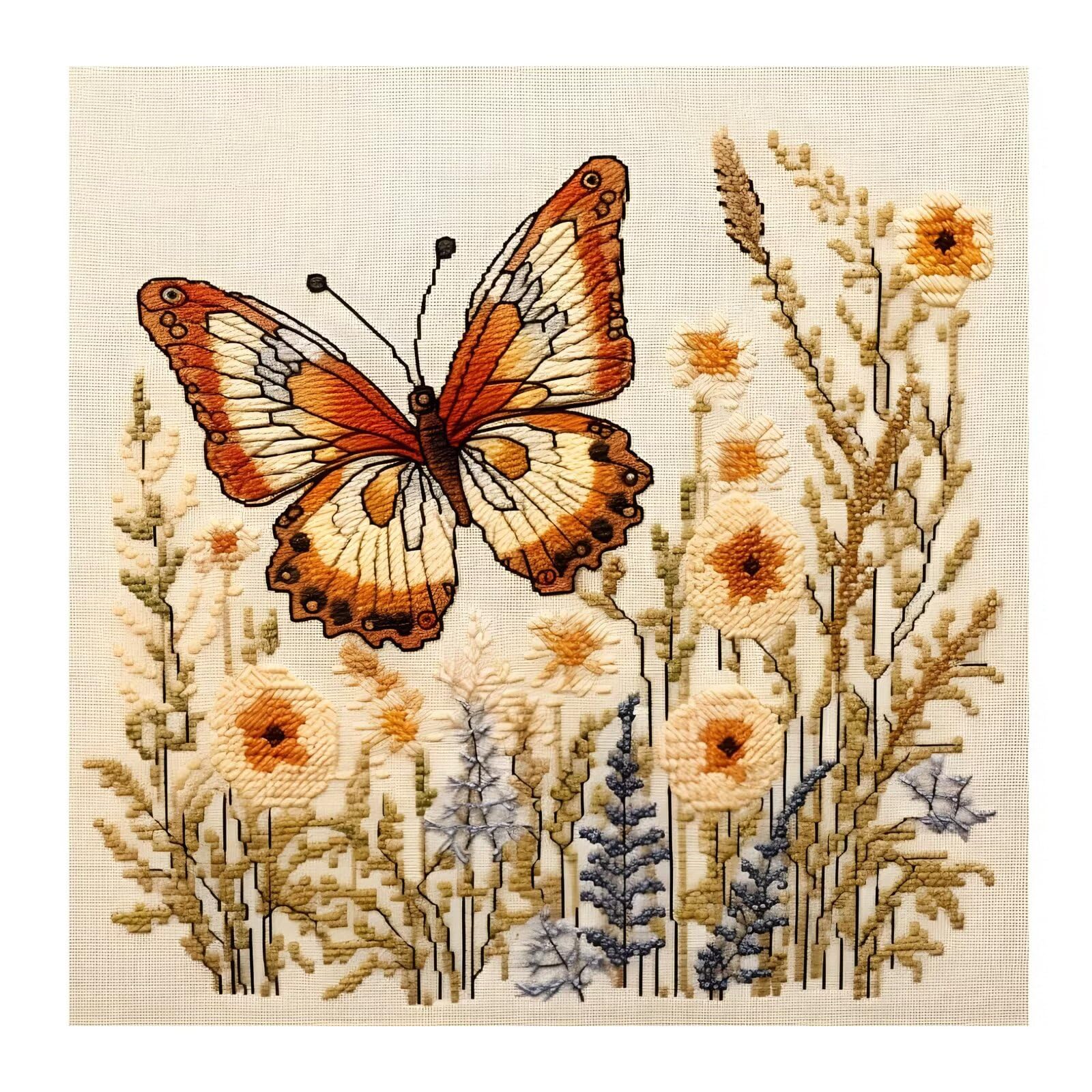 Xinpinzhou 11CT Butterfly Stamped Cross Stitch Kits for Adults 12x12 Inch