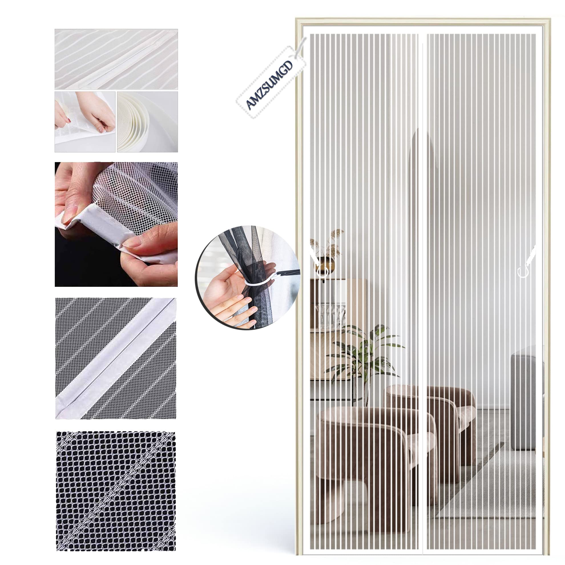 Magnet Fliegengitter Tür 215 x 200 cm Magnetischer Fliegenvorhang Moskitonetz, Auto Schließen, magnetische Adsorption, Luft kann frei strömen, für Türen/Patio(Weiß)