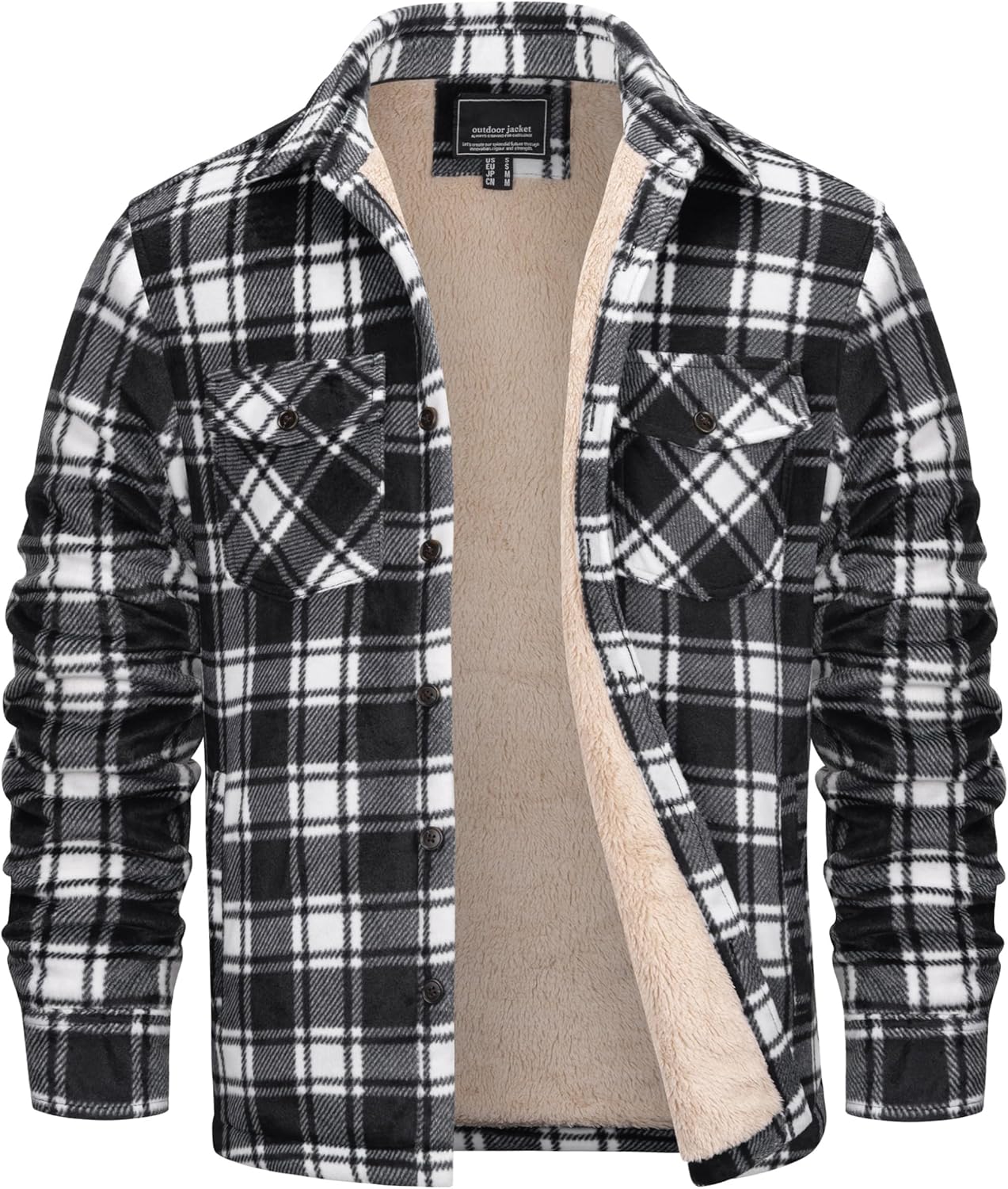 Cotrasen Men's Flannel Shirt Fleece Lined Flannel Jacket Cotton Button Up Plaid Shirt Warm Heavyweight Fall Winter Coat