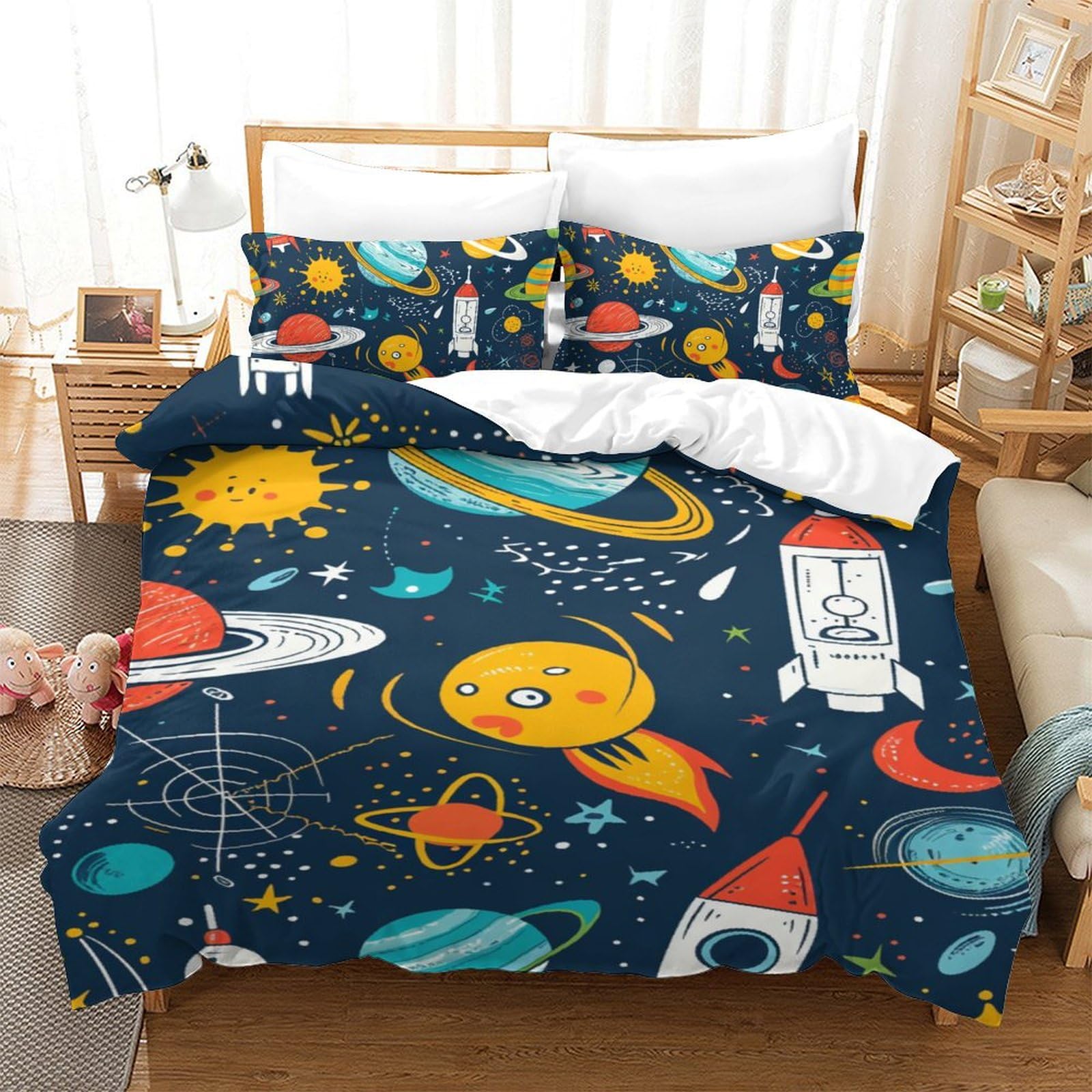 Parure de lit galaxie en microfibre sans repassage pour lit enfant 1 personne avec zip