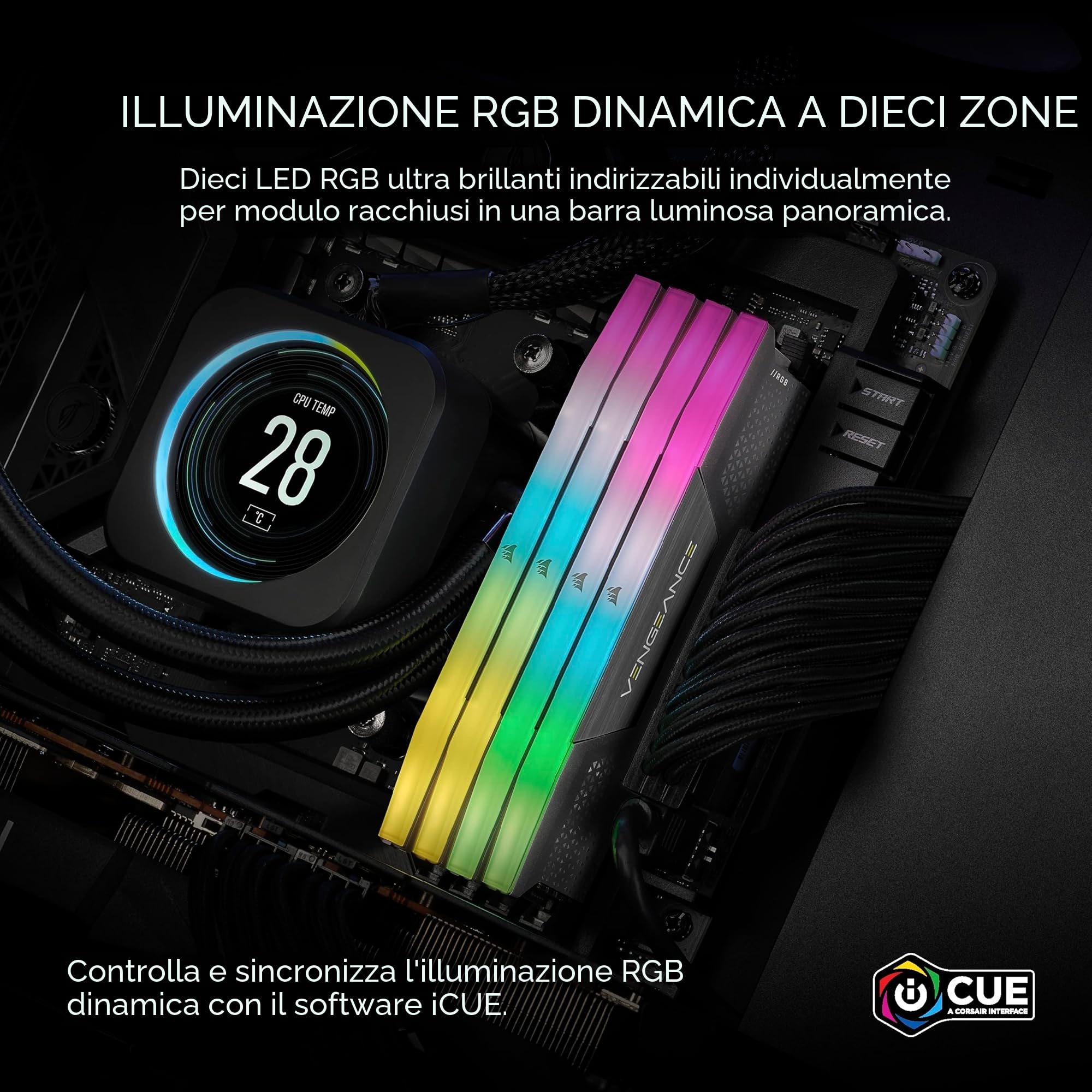 CORSAIR VENGEANCE RGB DDR5 64GB (2x32GB) DDR5 Fino a 5200MHz CL40 AMD EXPO Intel XMP iCUE Memoria Compatibile per Computer - Grigio (CMH64GX5M2B5200Z40K)