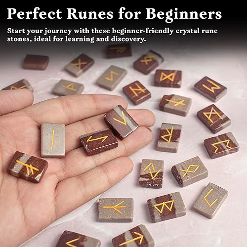 Miniatura 5 de ZAICUS Narmada Crystal Runes Piedras de runas de Futhark de élder grabadas para principiantes, juego de cristal curativo para principiantes,