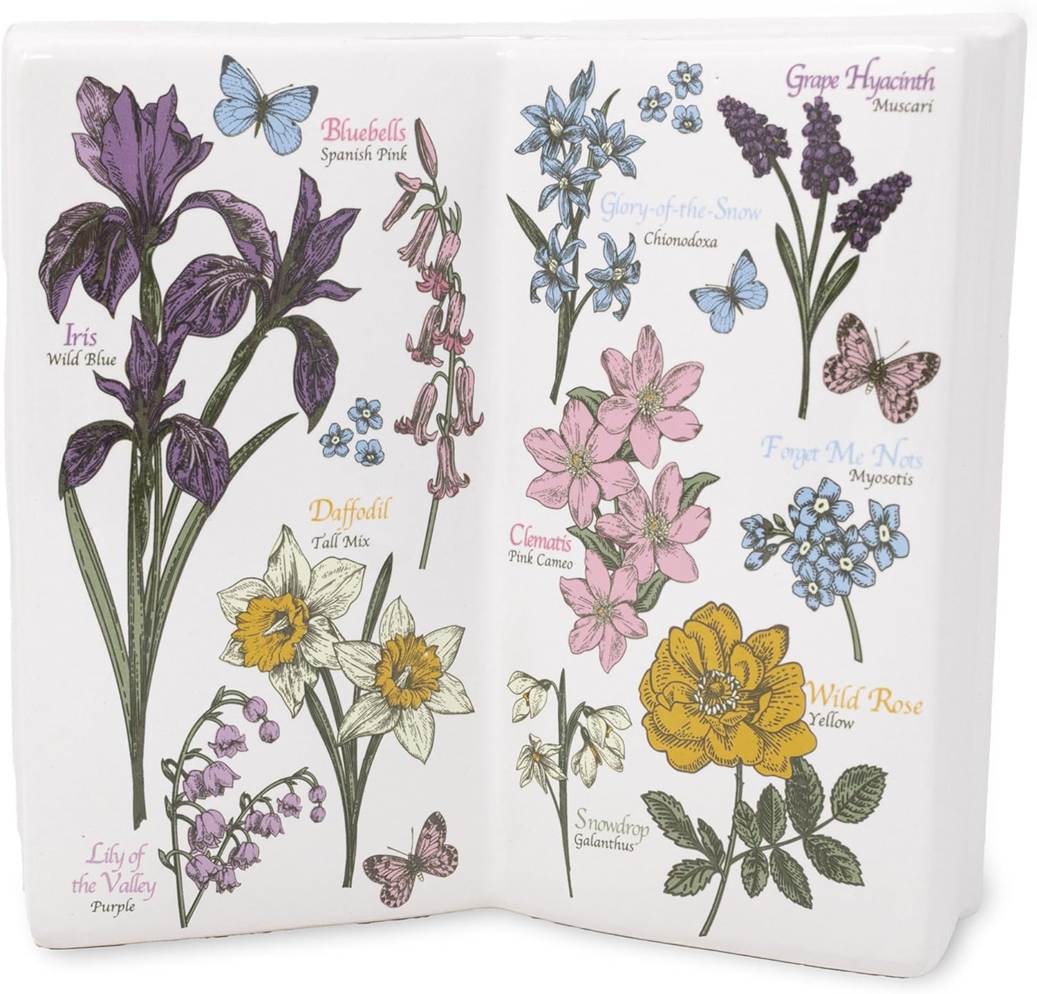 Steel Mill & Co Open Book Vase, Vintage Inspired Ceramic Field Guide Decor Sculpture, Novelty Floral & Succulent Container (Wildflowers)