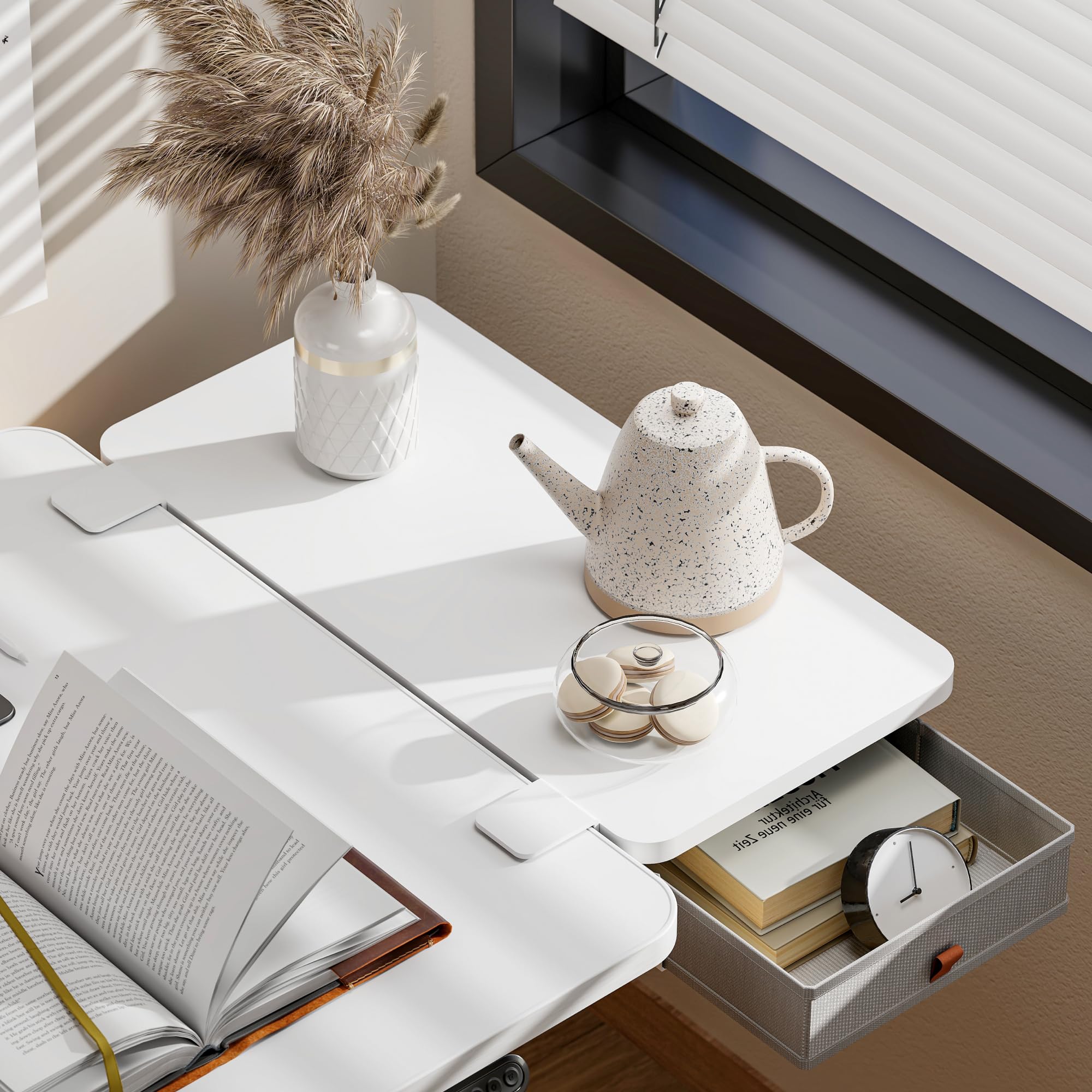 PEGZONE Extensión de escritorio con cajones de almacenamiento, 600 x 300 mm, ampliación ergonómica para escritorio, bandeja para teclado, estante para reposabrazos, adecuado para el hogar y la oficina