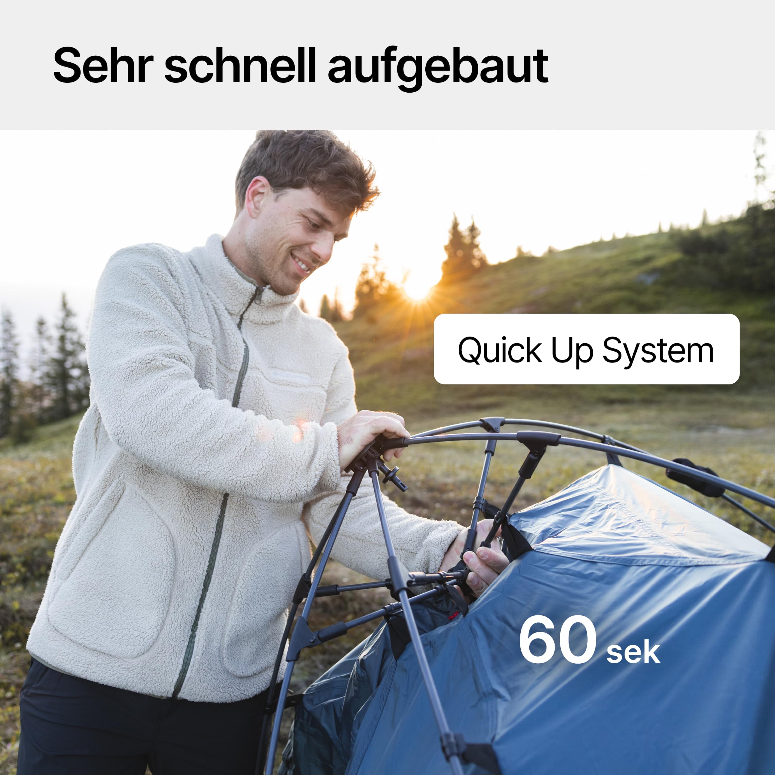 qeedo Quick Oak Campingzelt - Sekundenzelt mit innovativem Quick-Up-System, stabil & wasserdicht, ideal für Camping & Festival, Komfort-Zelt für bis zu 3 Personen, mit Vorraum & Moskitonetz aus Mesh