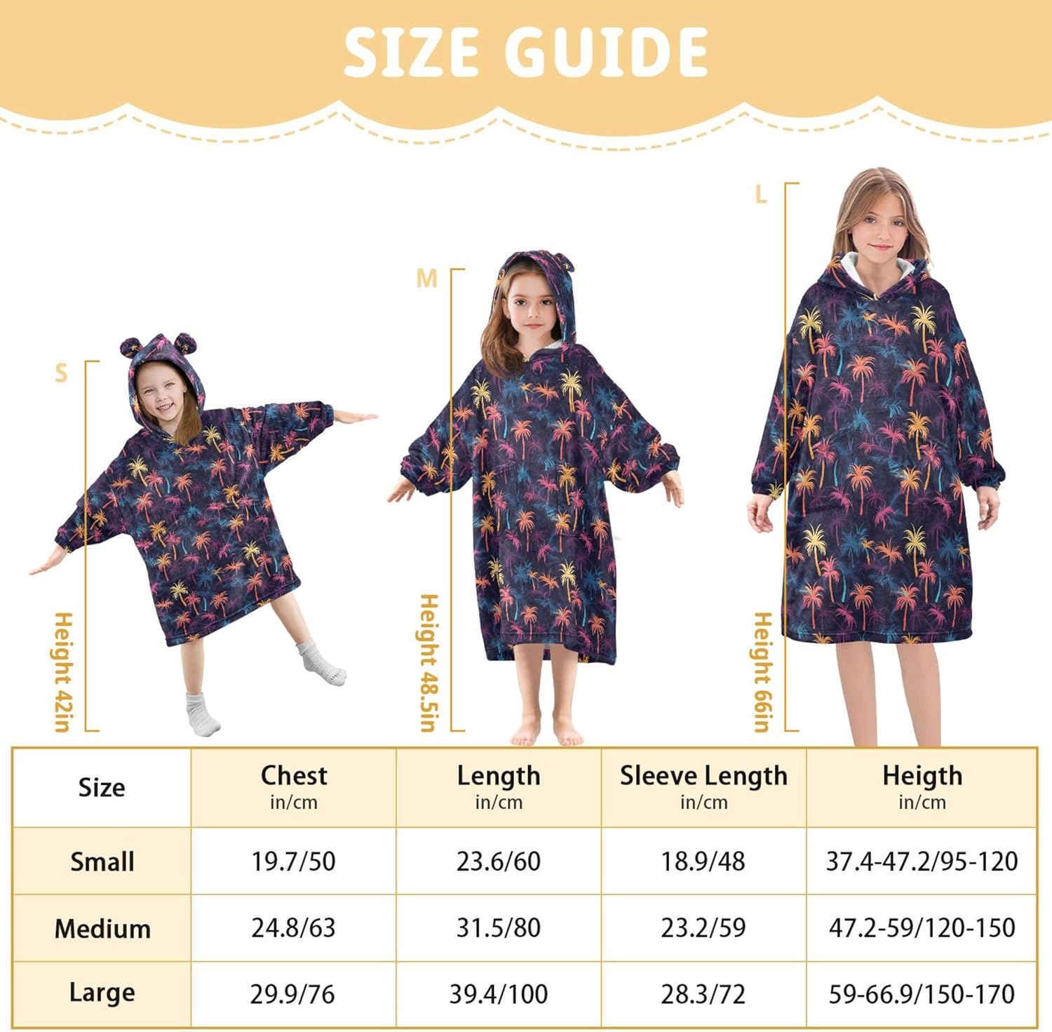 Coconut Tree Summer Kids Wearable Blanket Hoodie with Pocket and Sleeves for Toddlers, Cute Hoodies Girls B0403813