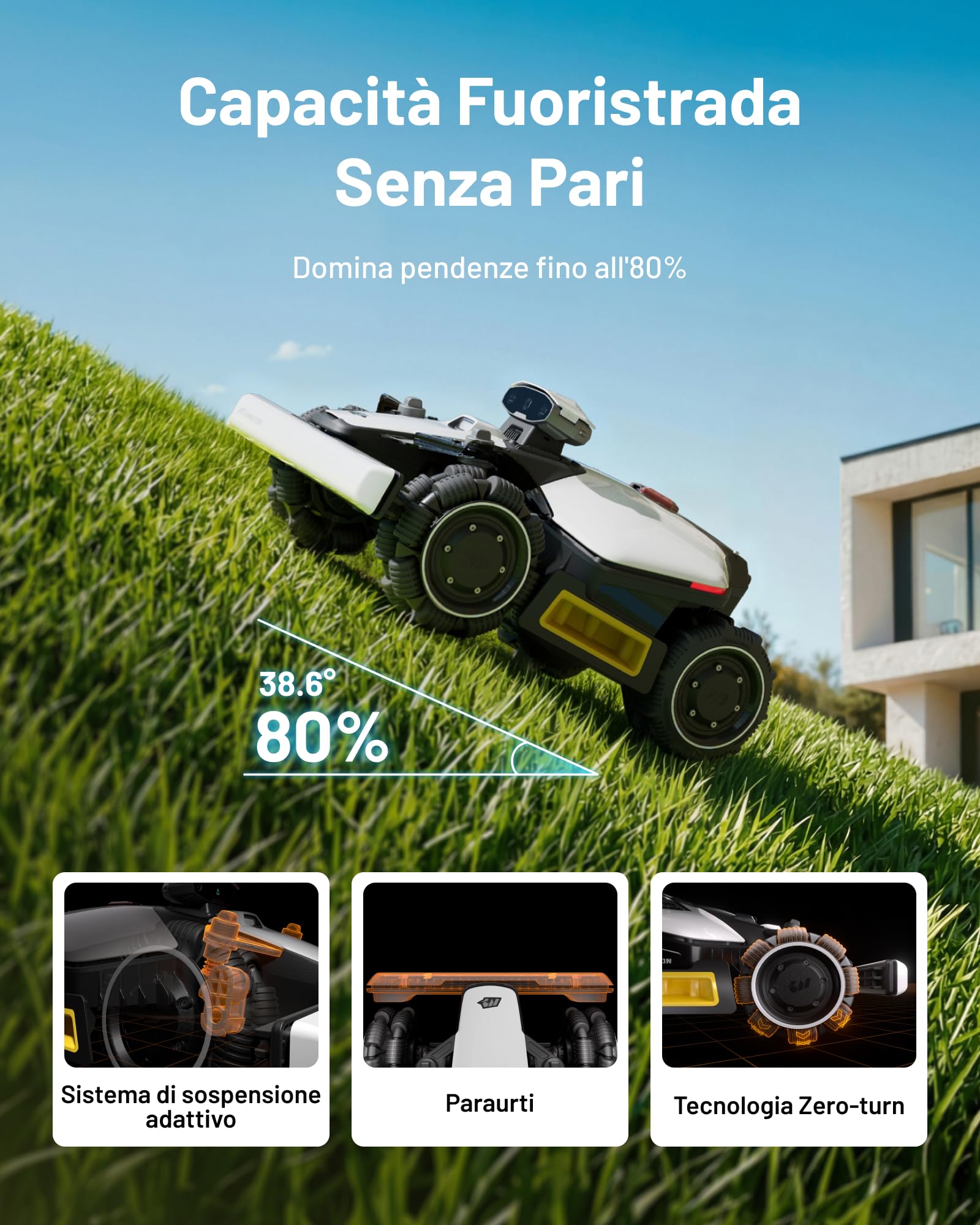 MAMMOTION LUBA mini 2 AWD 1000 Robot Tagliaerba con Garage Standard per 1000m², Visione AI Tri-Camera e Posizionamento NetRTK, Mappatura Automatica, DropMow, Pendenza 80%