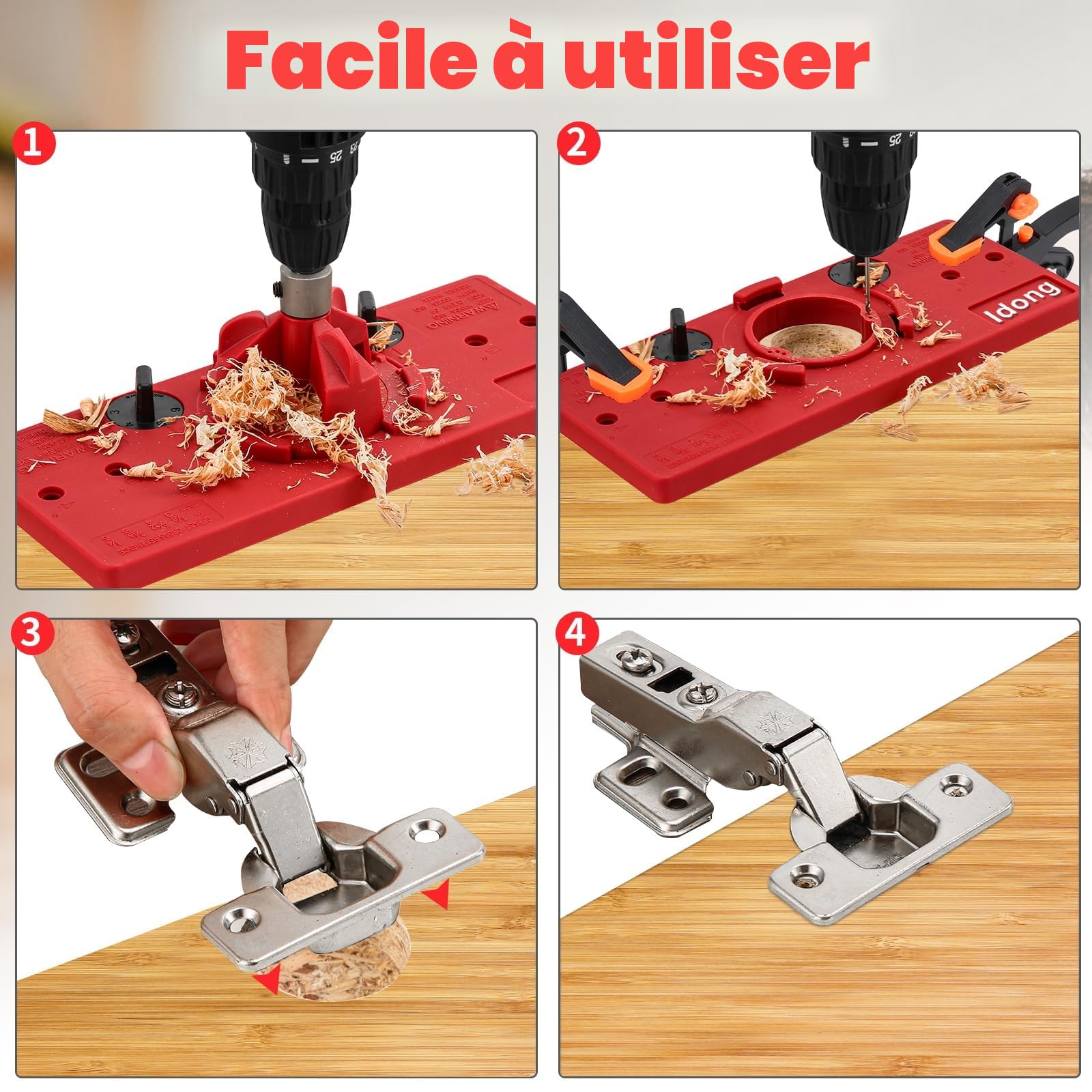 Idong Dima pour trous à poche 35 mm, ensemble de guides, fermeture à glissière, perceuse cachée à tasse, série trous outils de travail du bois, charnière pour installation de charnières de porte