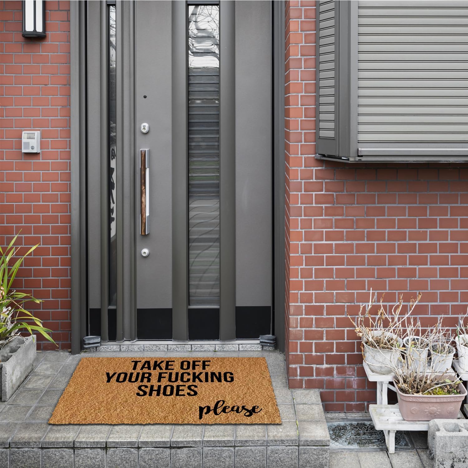 Take Off Your Fucking Shoes Please Funny Welcome Door mat Cute Coir Custom Outdoor Home and Office Decorative Entry Rug Indoor Garden/Kitchen/Bedroom Non-Slip Rubber Backing 23.6x15.6 Inch