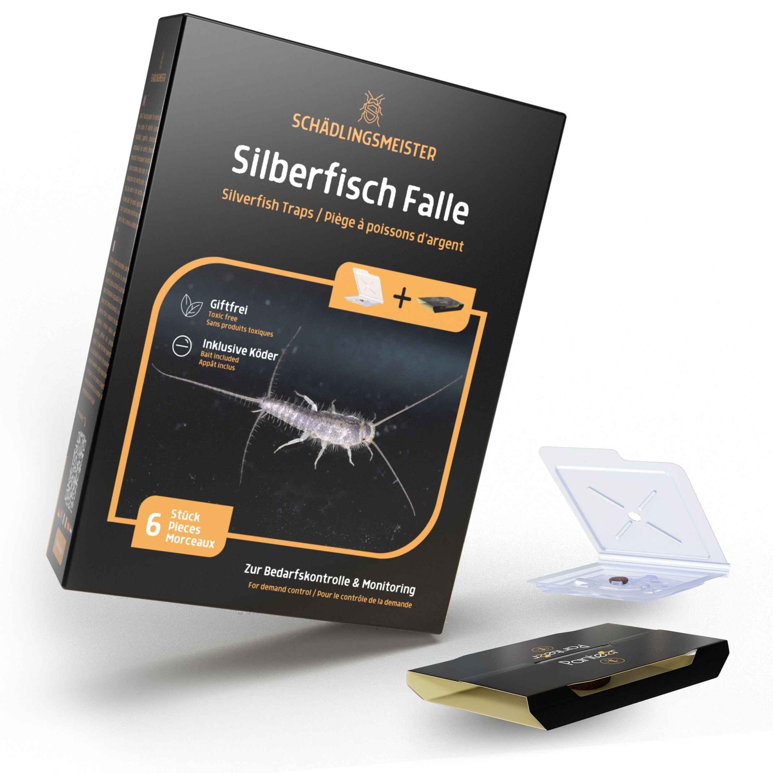 SCHÄDLINGSMEISTER ® Silberfische bekämpfen - 18 Stück - Zwei Fallen System - Silberfische Falle - 9 Fallen für die Laufwege und 9 patentierte Rückzugsfallen - Insektizidfrei - Silberfische Klebefalle
