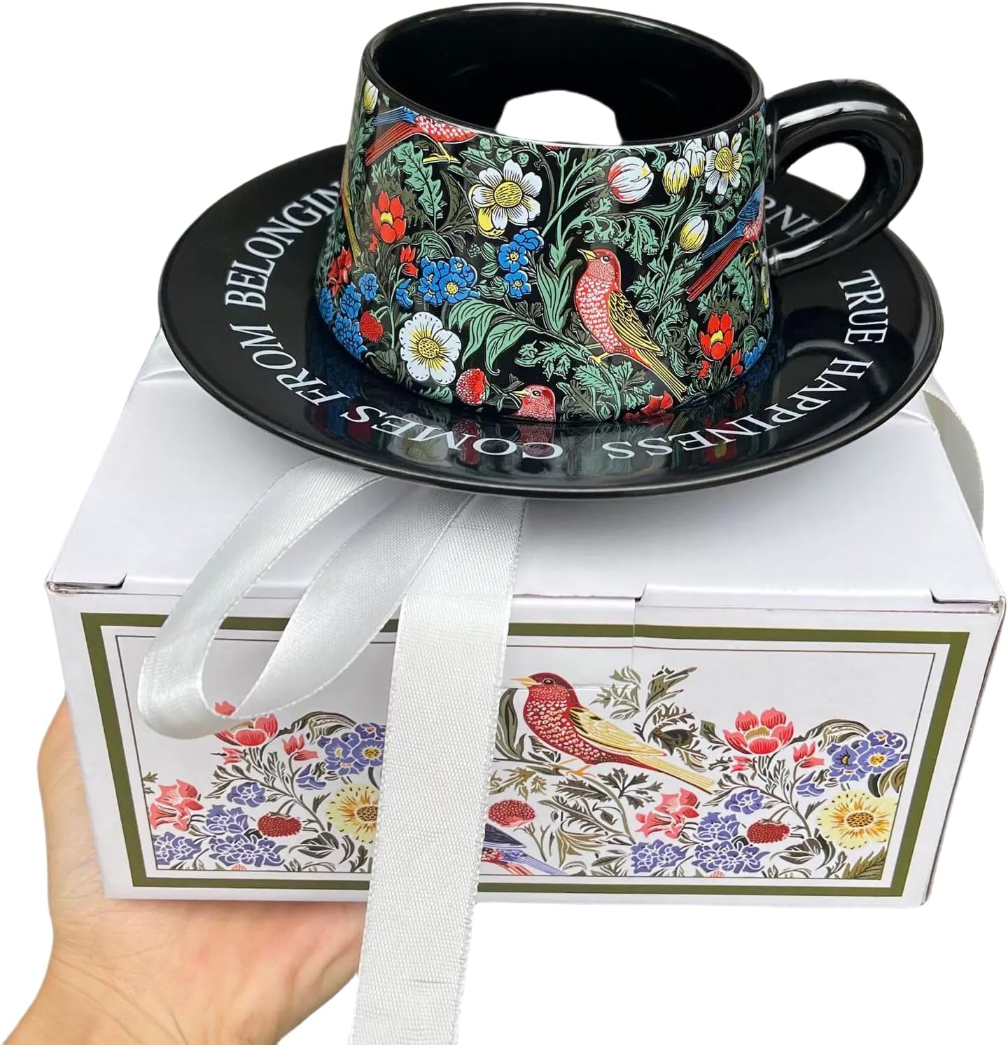 Morris Wind Retro Patterned Coffee Cups and Saucers (black)