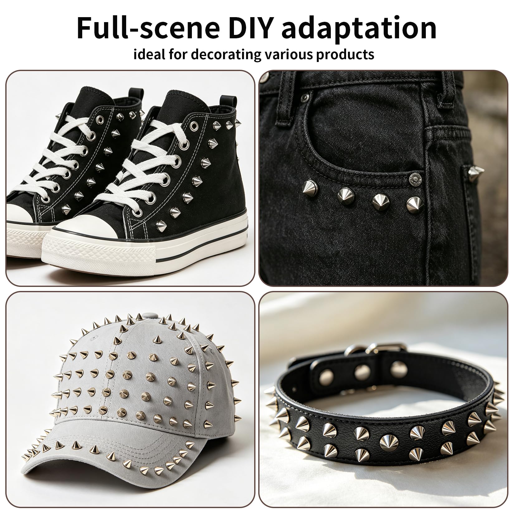 500 Pz Rivetti a Vite, Borchie per Tessuti, Punk Studs, Rivetti Punk Metallici a Piramide Appuntiti, Borchie in Metallo per Abbigliamento, Artigianato fai da te, pelle, cinture, jeans (argento)