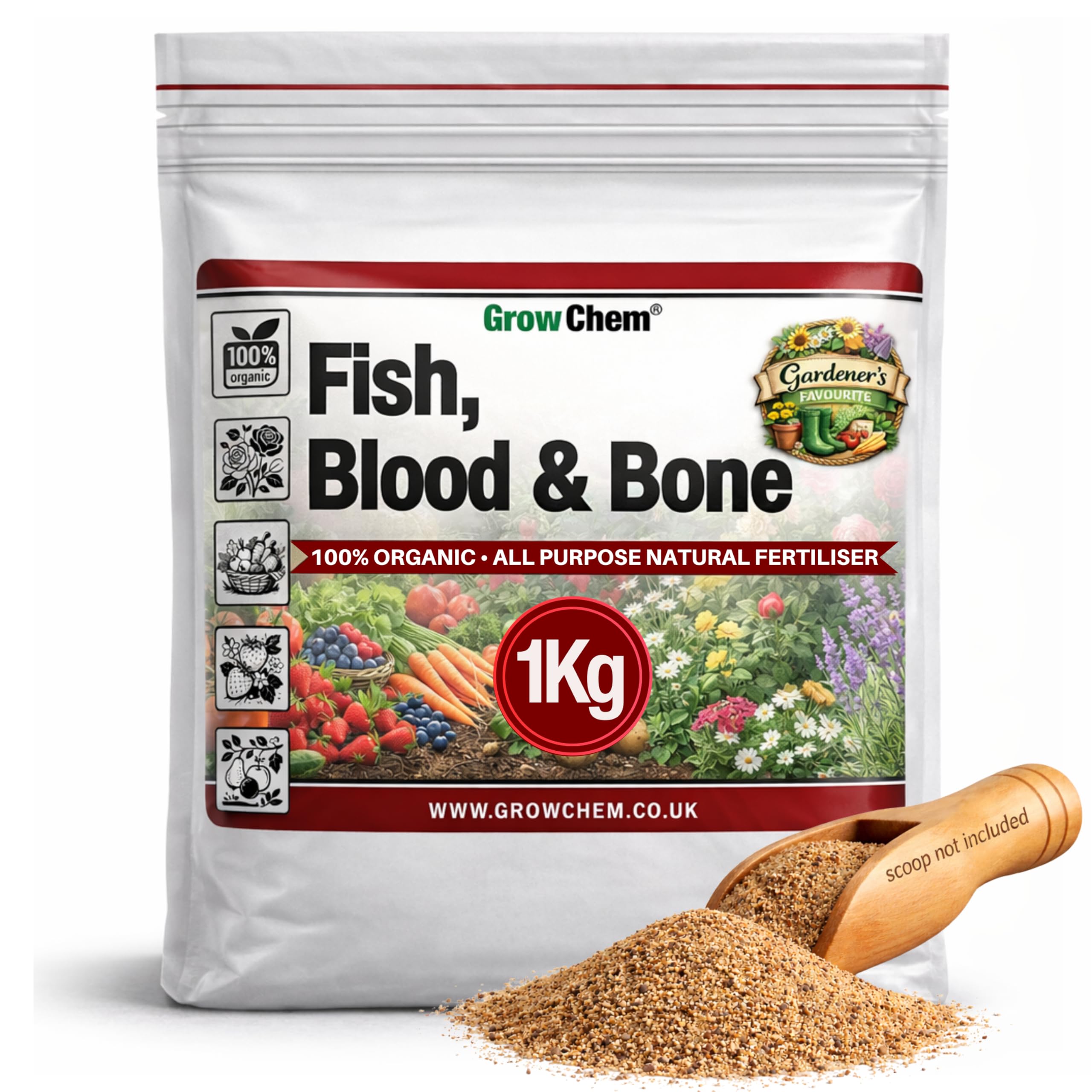 Grow Chem Fish, Blood & Bone Fertiliser (1KG Bag) Multi-Purpose – Organic Fertiliser for Plants & Lawns – Nutrient-Packed Plant Food and Soil Activator for Strong Healthy Produce, Flowers & Lawns