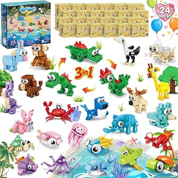 24 Packs 3-in-1 Animal Party Favors Building Block Toy for Kids Ages 6-12