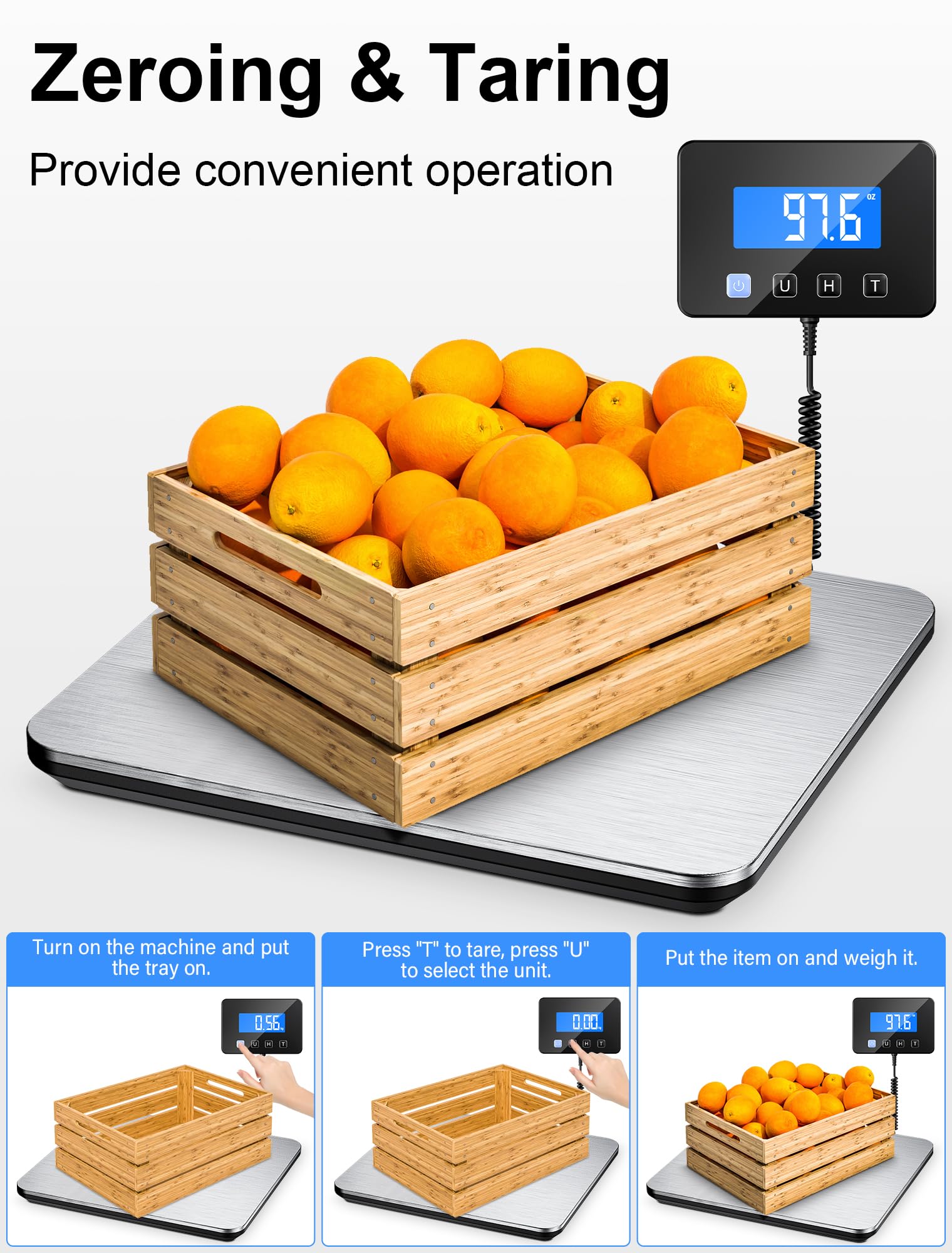 Báscula Digital, Balanza Postal 200kg/10g, Bascula Industrial con Función de Retención/Tara, Pantalla LCD, Incluye Baterías y Cable de Carga, para negocios, equipaje, oficina