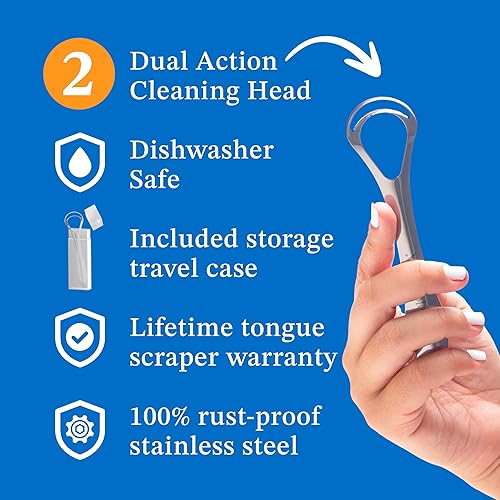 Miniatura 10 de BASIC CONCEPTS Raspador de lengua paquete de 2 unidades reduce el mal aliento limpiadores de lengua de acero inoxidable raspadores de lengua de